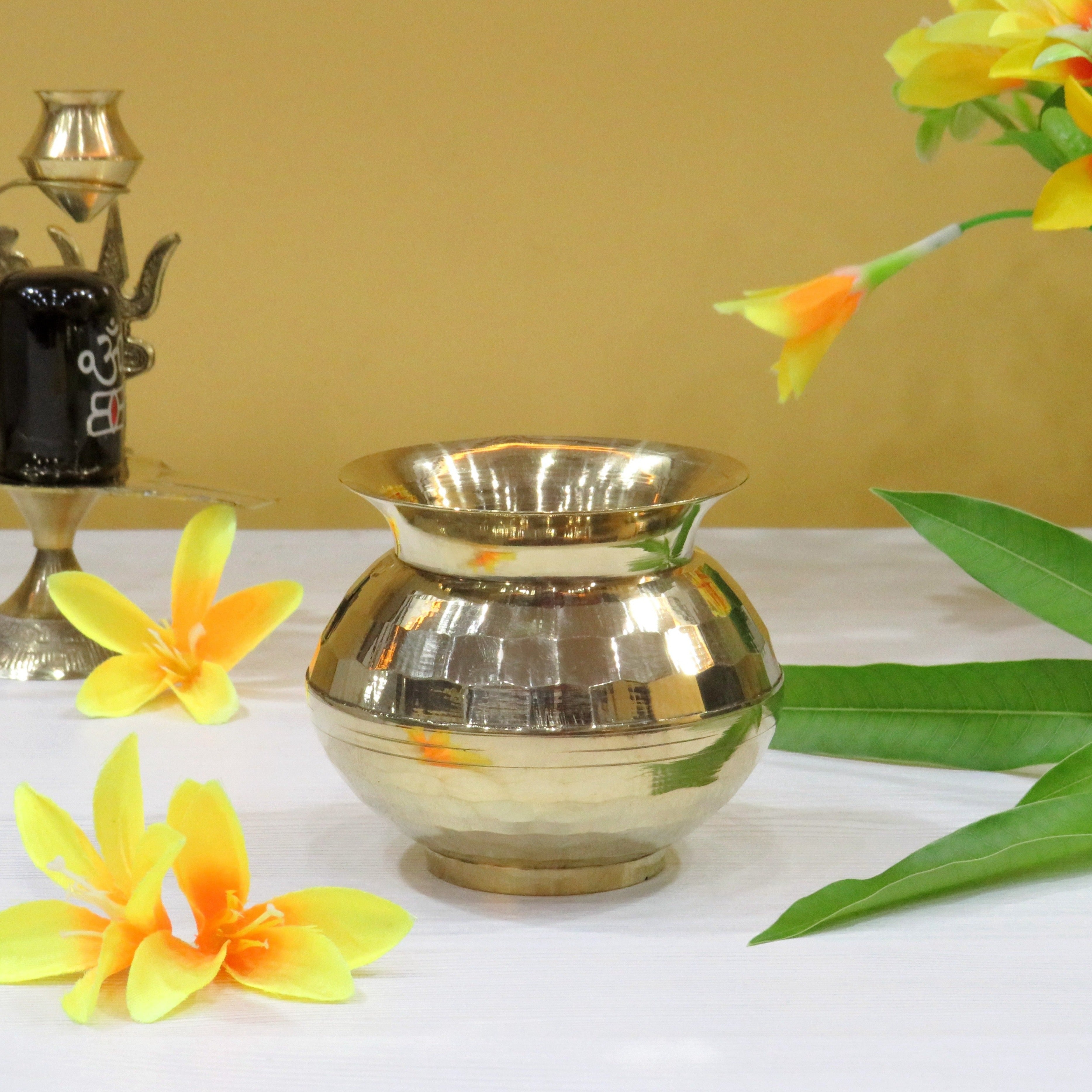 BENGALEN Brass Kalash Lota Gadwa Diamond Design Pooja Articles for Home Temple Decorative Puja Items for Poojan Purpose Return Gift