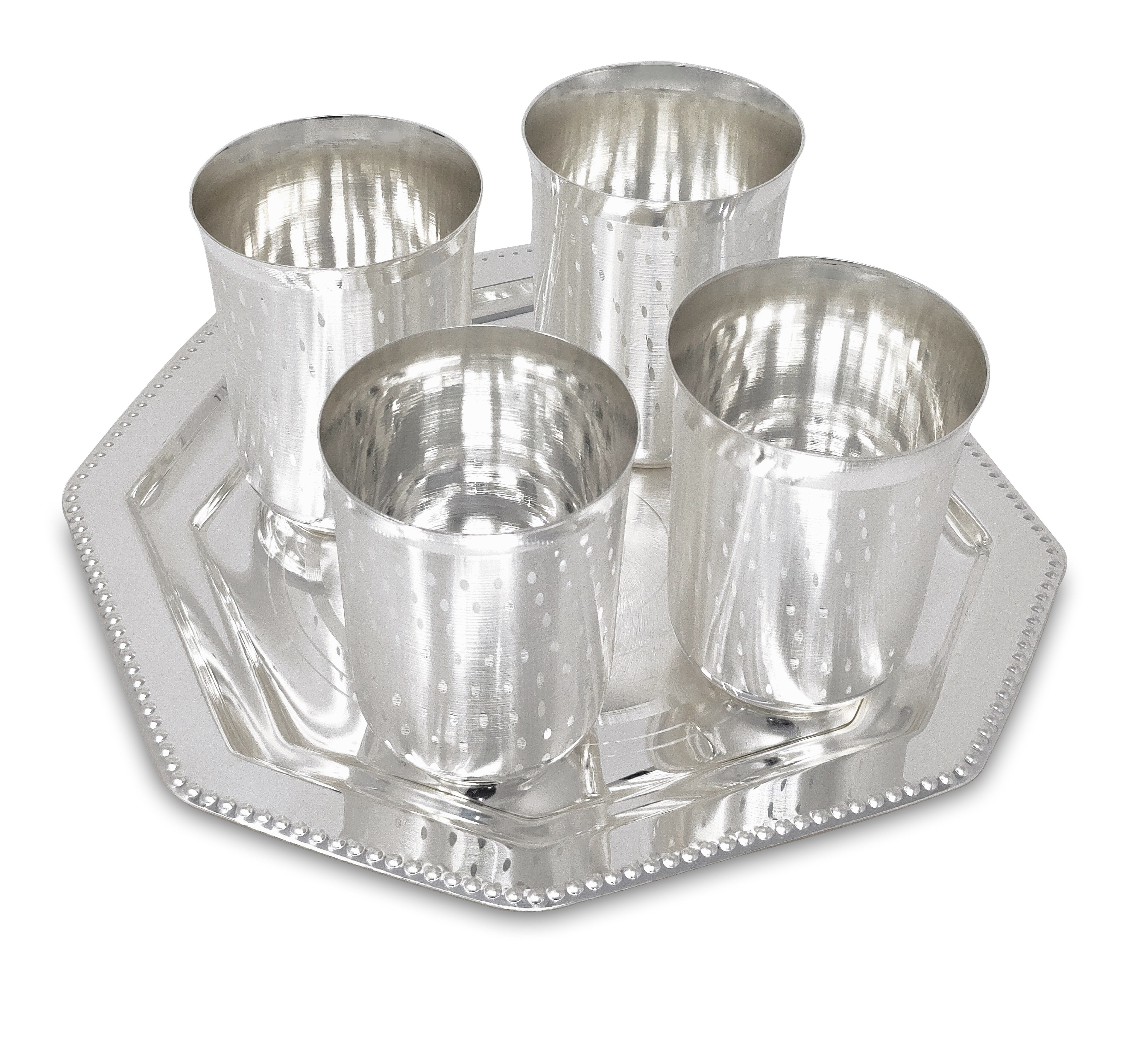BENGALEN Glass Tray Set Silver Plated Dessert Dry Fruits Ice Cream Serving Diwali Christmas Eid Wedding Return Gifts Friends Family Home Decoration Housewarming Corporate Gift Items