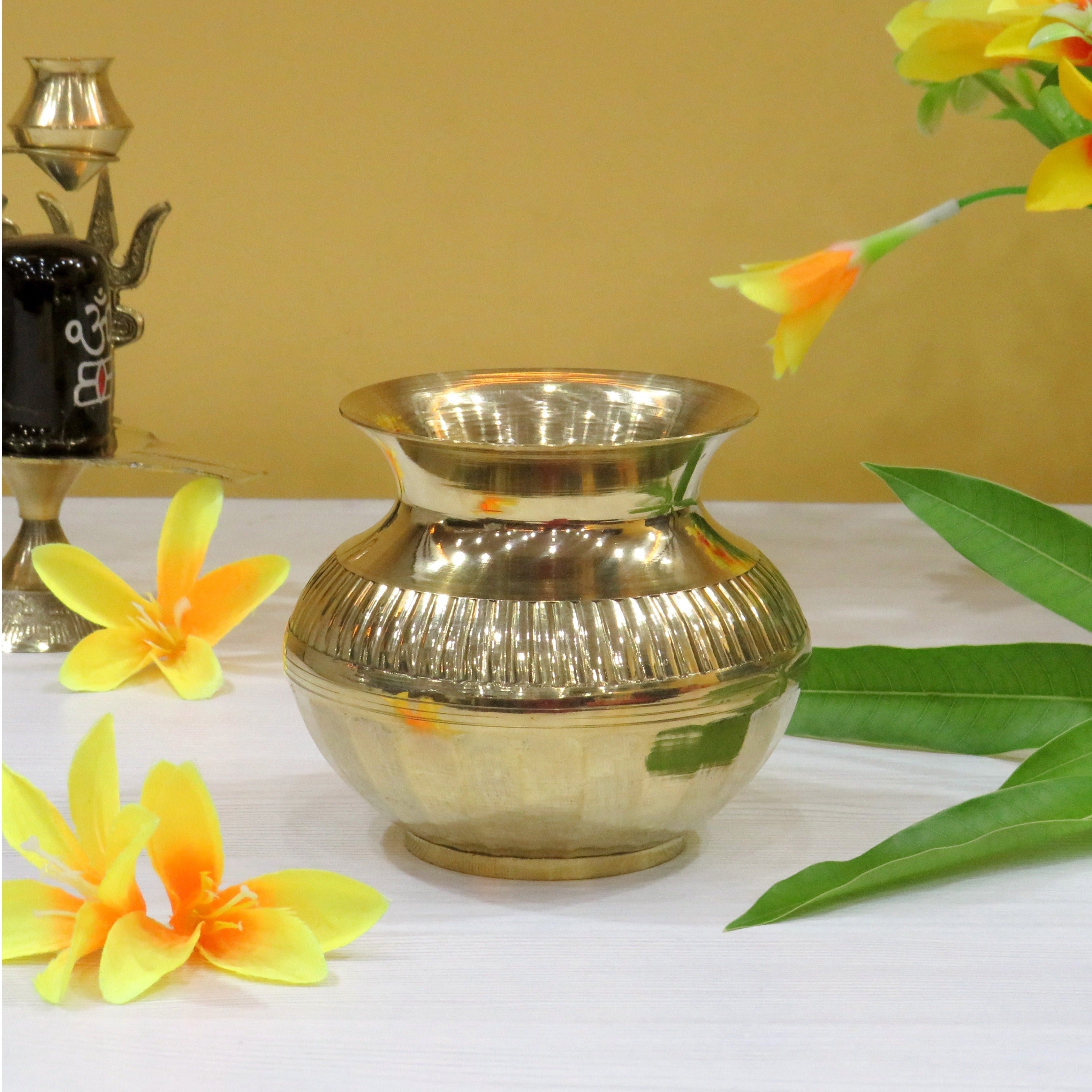 BENGALEN Brass Kalash Lota Gadwa Diamond Design Pooja Articles for Home Temple Decorative Puja Items for Poojan Purpose Return Gift