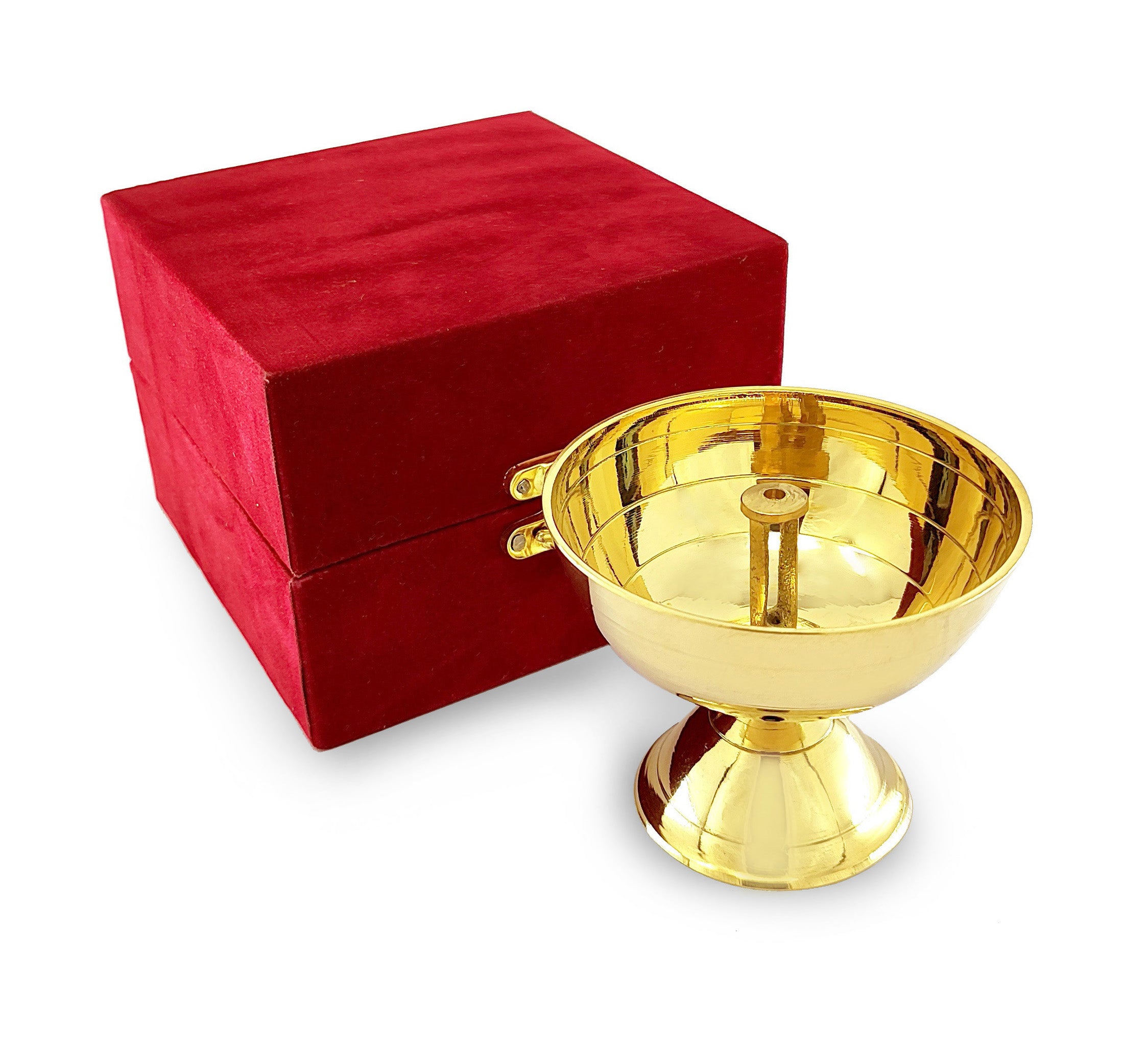 BENGALEN Brass Piyali Diya with Velvet Gift Box Traditional Oil Lamp Deepak Lamp Panchmahal Deepam for Pooja Mandir Diwali Indian Puja Items Wedding Return Gifts