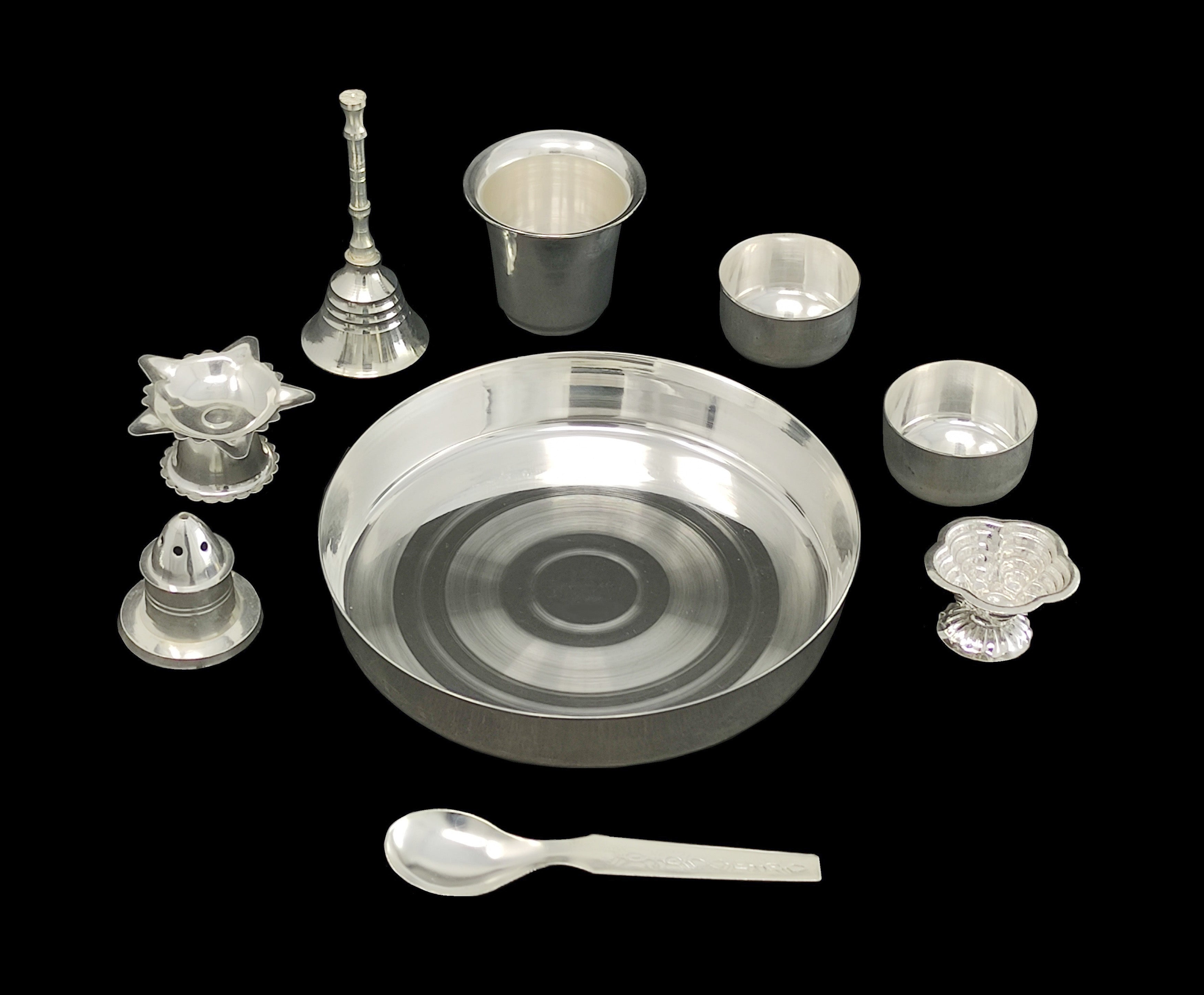 BENGALEN Silver Plated Pooja Thali Set 5 Inch Daily Puja Decorative for Home Office Wedding Return Gift Items