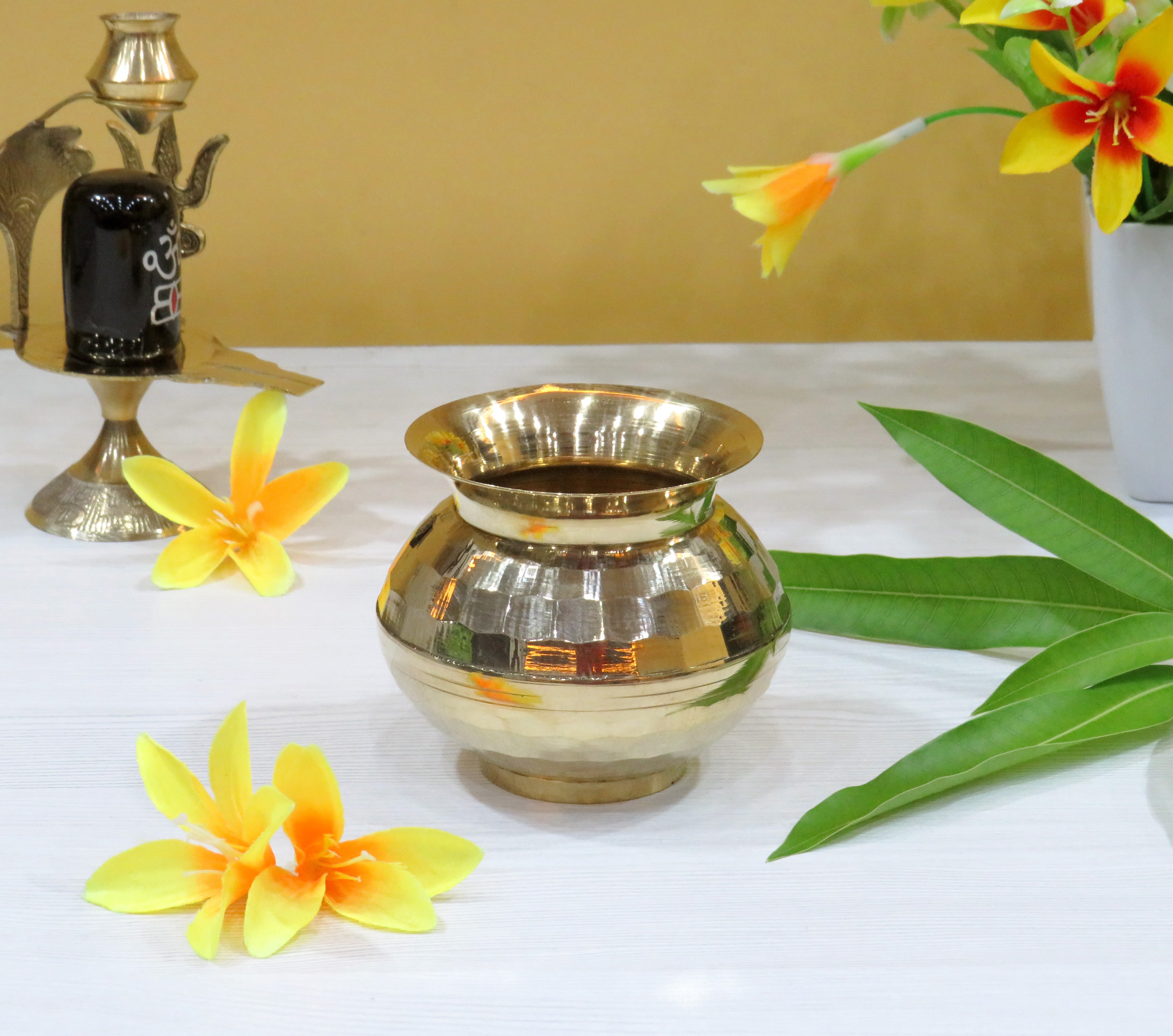 BENGALEN Brass Kalash Lota Gadwa Diamond Design Pooja Articles for Home Temple Decorative Puja Items for Poojan Purpose Return Gift