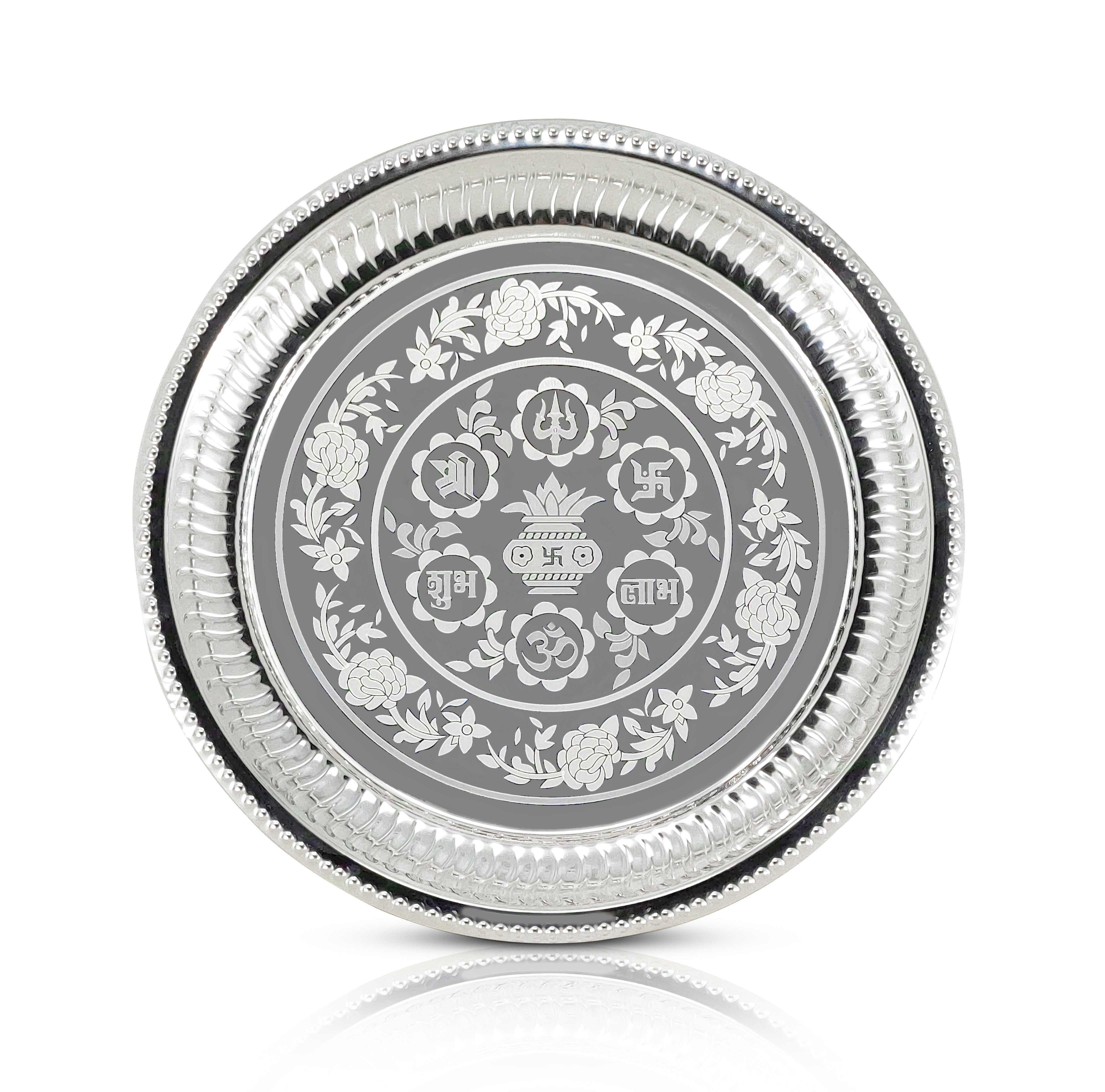 BENGALEN Pooja Thali Set Silver Plated with Grey Gift Box Puja Plate Devdas Diya Kalash Bowl Palli Haldi Kumkum Stand Dhup Dan Ghanti for Home Office Diwali Wedding Return Gifts
