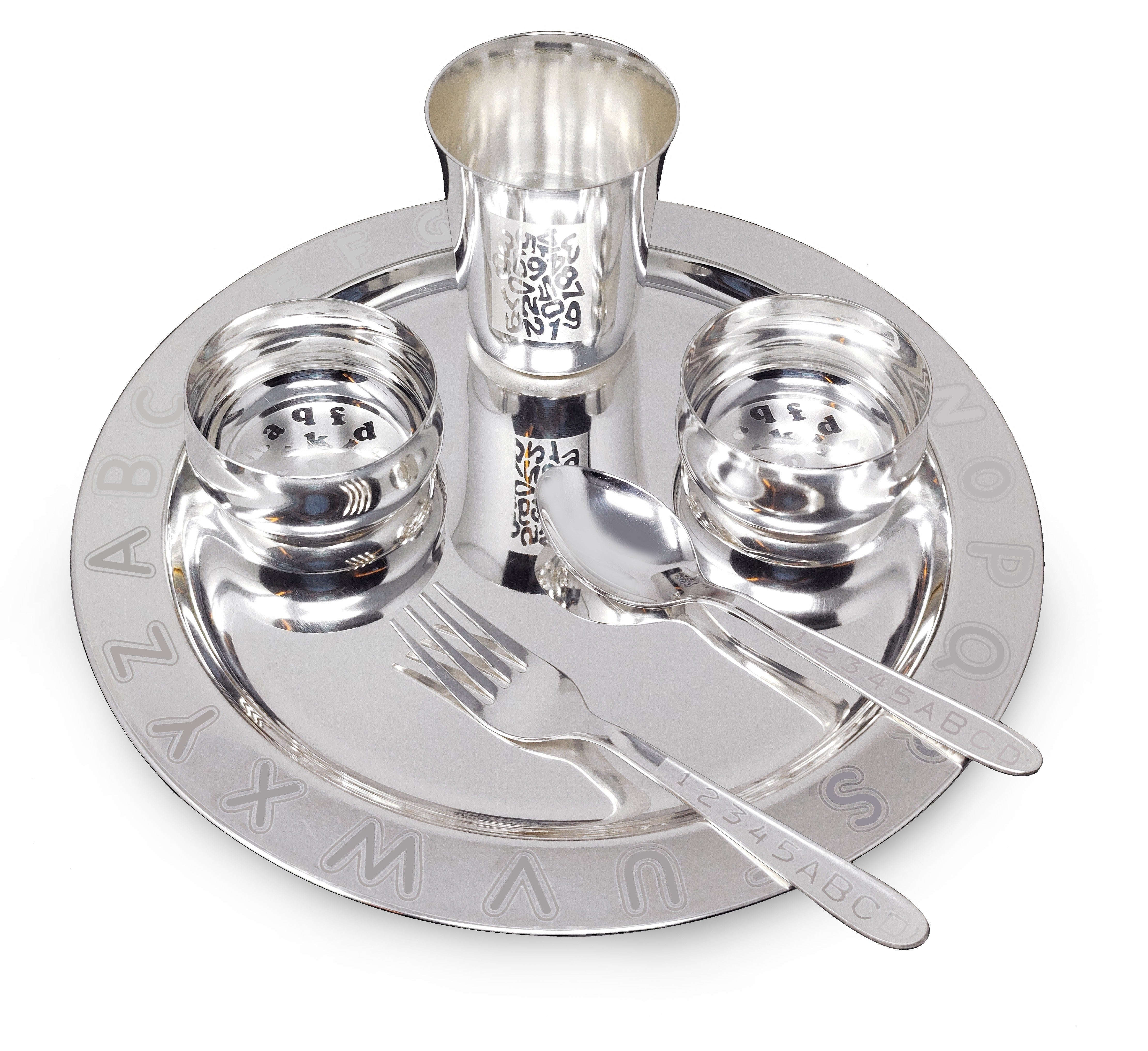Bengalen Silver Plated Baby Dinner Set With Blue Velvet Box for Gift Rice Ceremony Annaprashan Sanskar for Boys Girls Kids Birthday Return Festive Gift Items