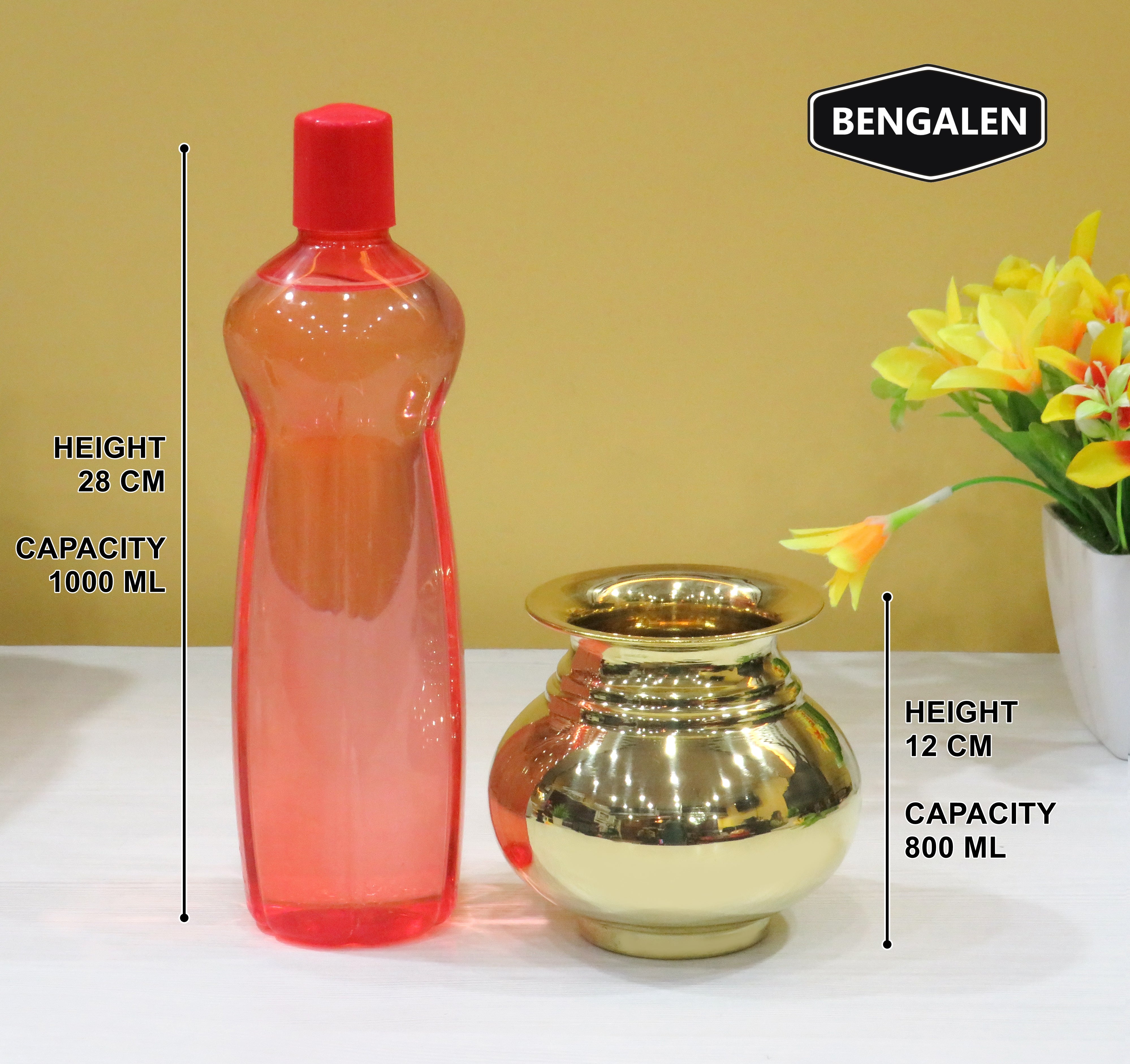 BENGALEN পিতলের কলশ লোটা গাদোয়া চকচকে পূজার প্রবন্ধ বাড়ির মন্দিরের জন্য আলংকারিক পূজা আইটেম পূজার উদ্দেশ্য ফেরত উপহার