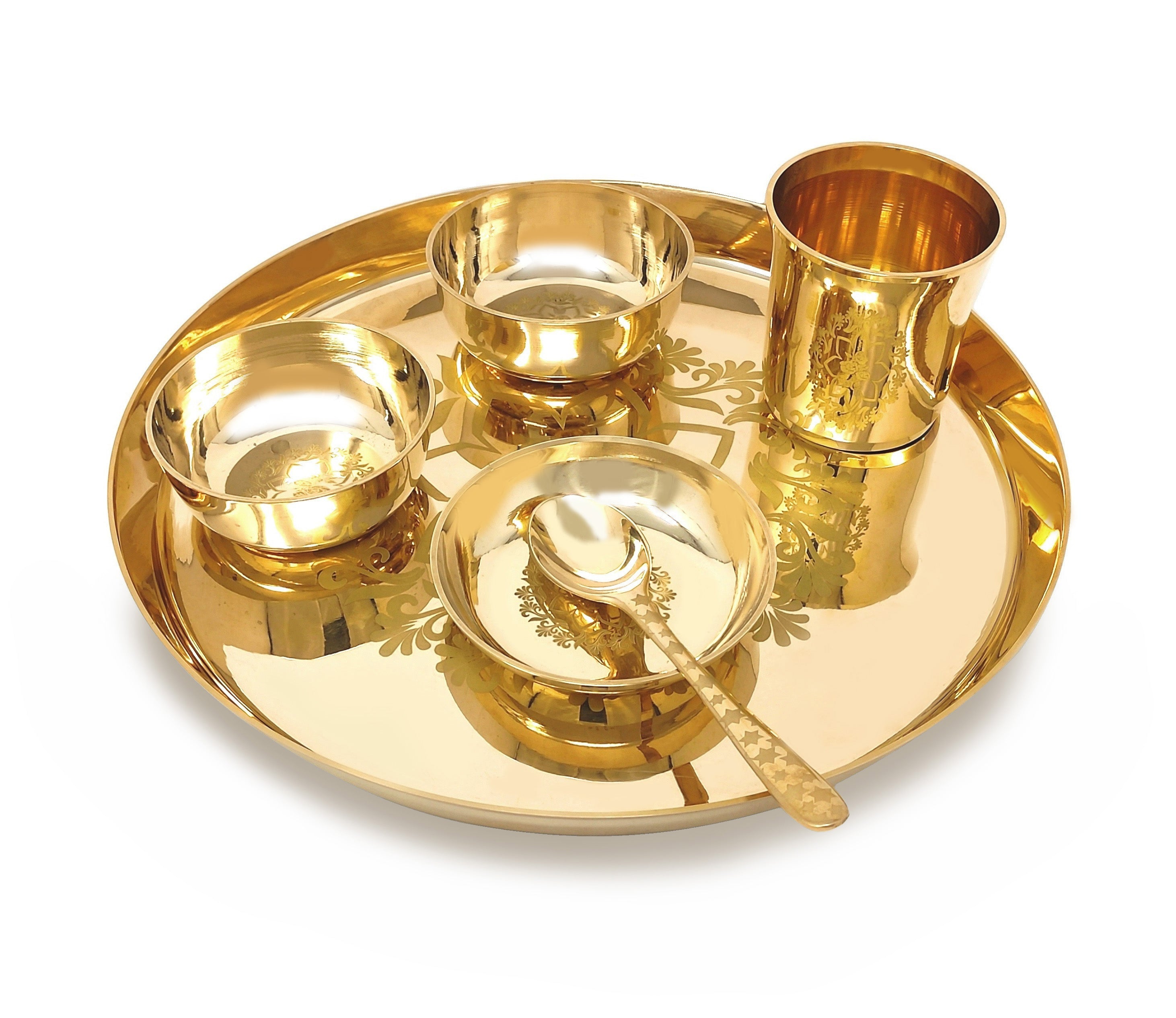 BENGALEN Brass Dinner Set 12 Inch Flower Design for Daily Use Annaprashan Sanskar Rice Ceremony Gift for Girls Boys Kids Adlut Festive Birthday Return Home Decorative Gifts Items
