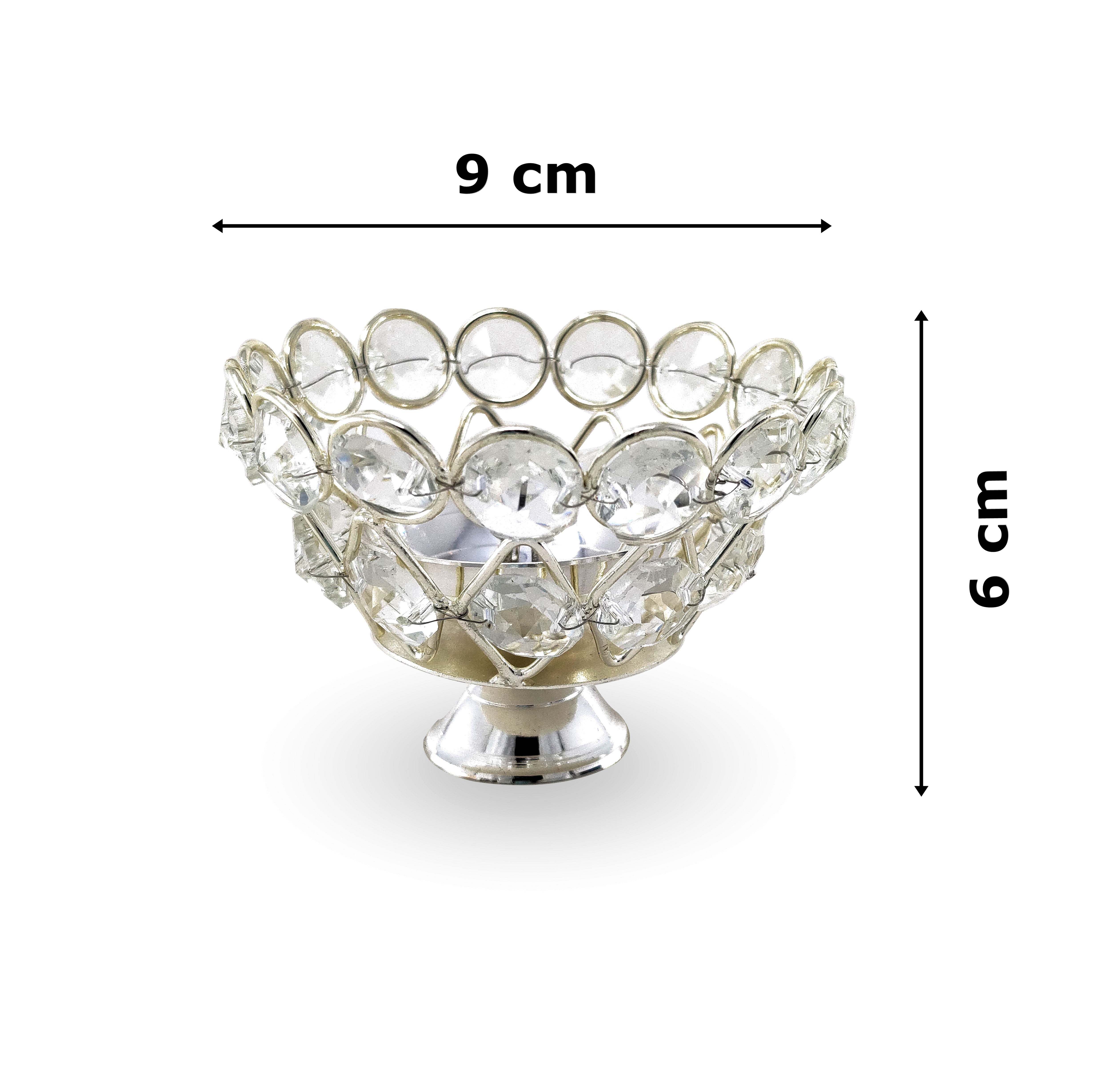 BENGALEN Crystal Diya with Blue Velvet Gift Box German Silver Chrystal Akhand Piyali Dia Pooja Items Diwali Decoration Puja Gifts Handmade Oil Lamp
