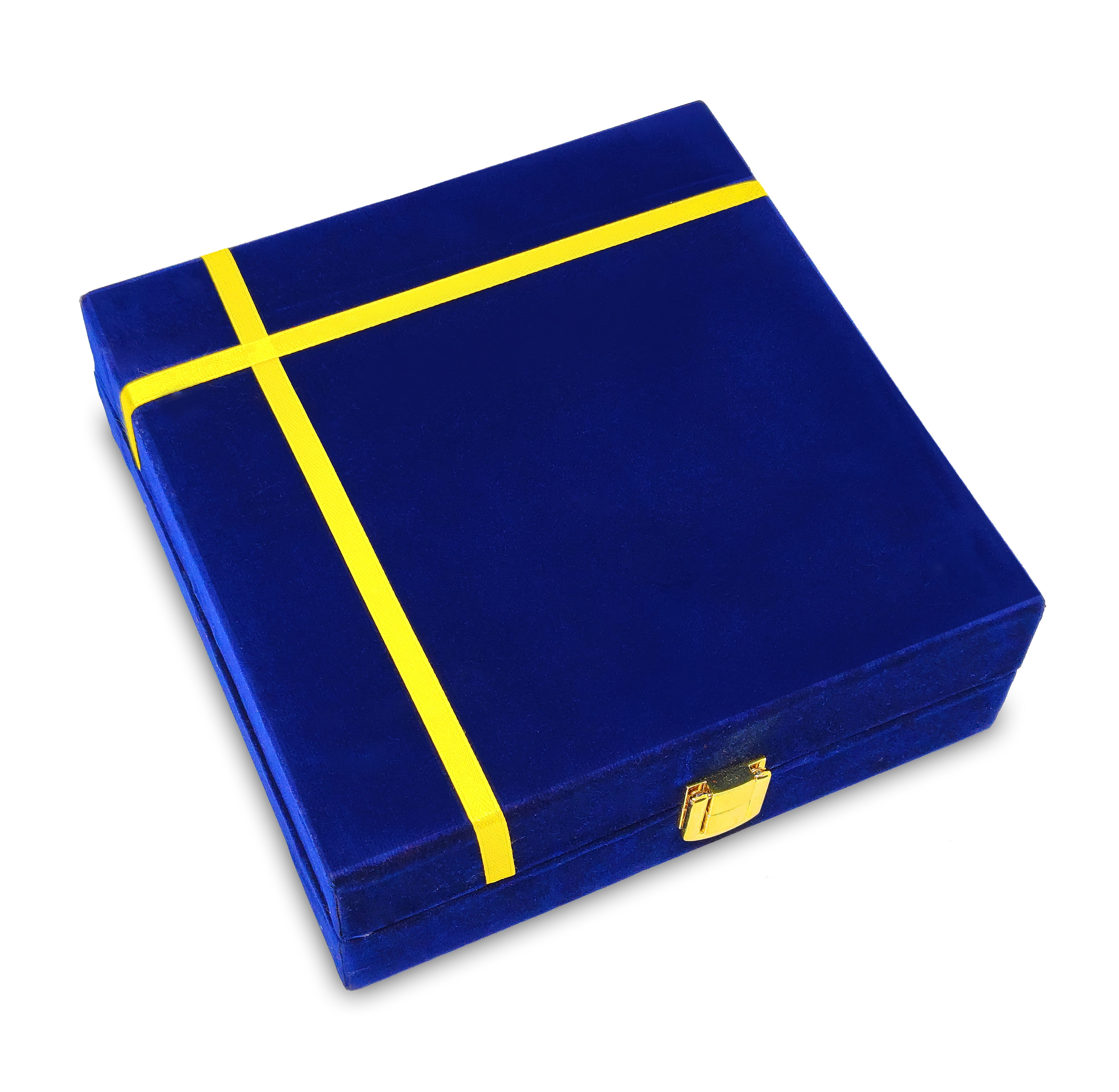 BENGALEN Pooja thali Set Brass Small 8 Inch With Blue Gift Box Laddu Gopal Bhog Thali for Janmashtami Decoration Puja Item Festival Puja Krishna Bhog Thali Set for Home Office Mandir Return Gift Items