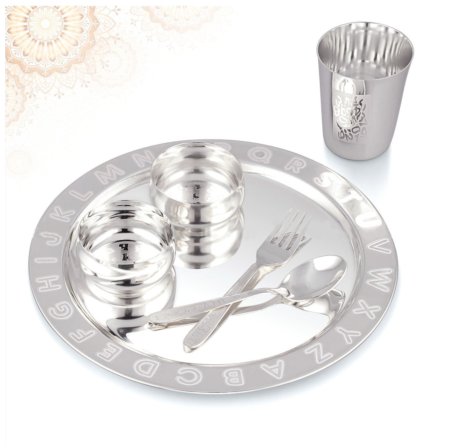 Bengalen Silver Plated Premium Baby Dinner Set for Gift Rice Ceremony Annaprashan Sanskar for Boys Girls Kids Birthday Return Festive Gift Items