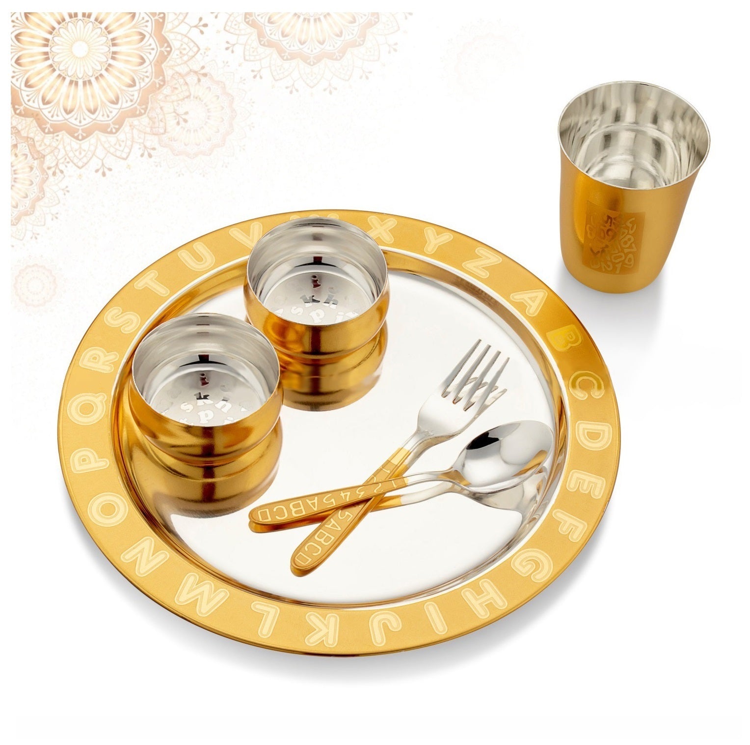 Bengalen Gold & Silver Premium Plated Baby Dinner Set for Gift Rice Ceremony Annaprashan Sanskar for Boys Girls Kids Birthday Return Festive Gift Items