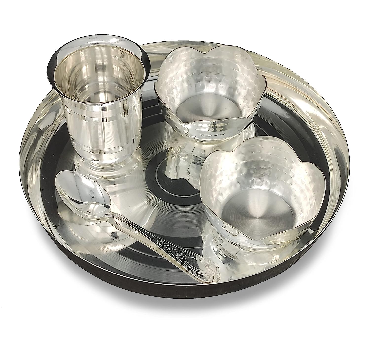 BENGALEN Baby Dinner Set 9 Inch Silver Plated for Rice Ceremony Annaprashana Sanskar Festive Gifts for Kids Boys Girls Birthday Home Decorative Return Gift Items