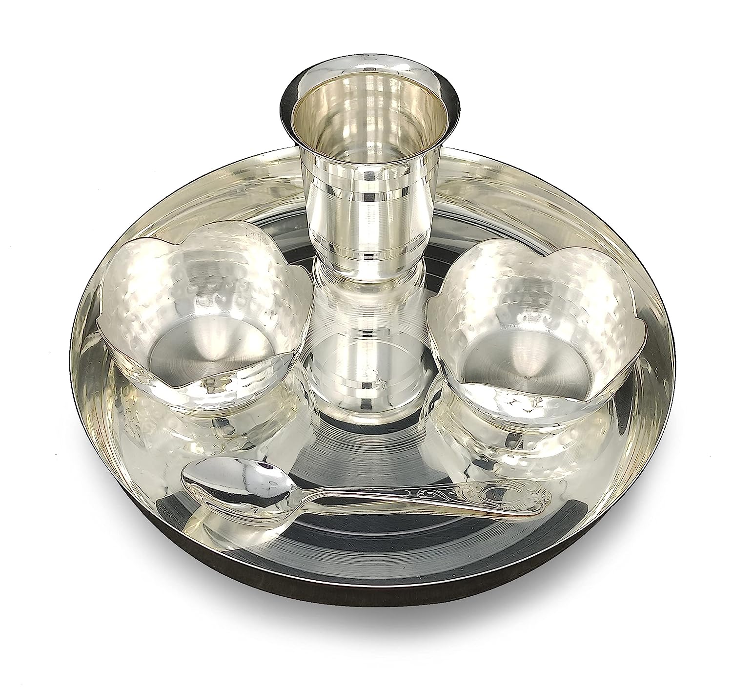 BENGALEN Baby Dinner Set 9 Inch Silver Plated for Rice Ceremony Annaprashana Sanskar Festive Gifts for Kids Boys Girls Birthday Home Decorative Return Gift Items