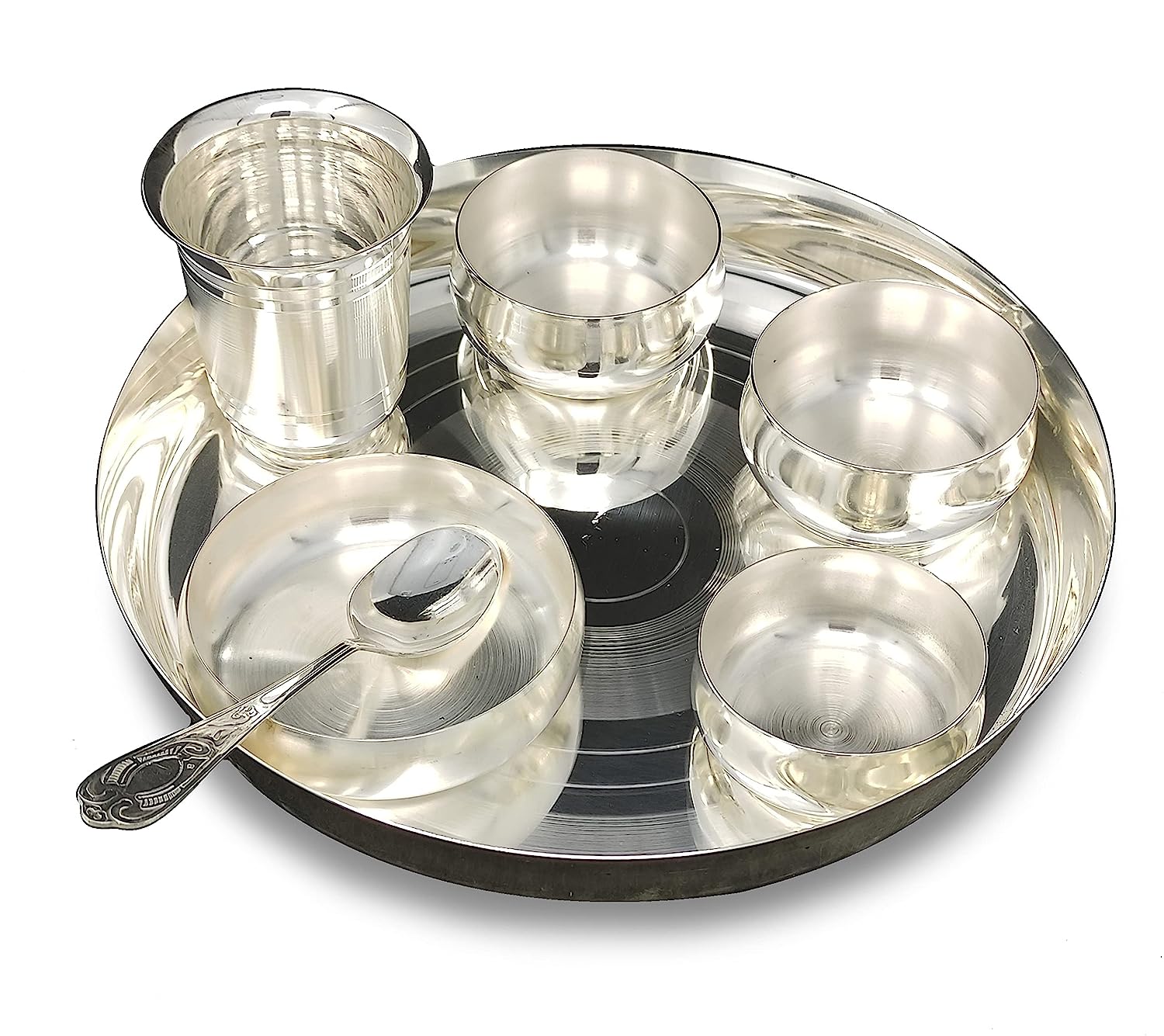 BENGALEN Silver Plated Baby Dinner Set 9 Inch for Rice Ceremony Annaprashan Sanskar Gift for Kids Boys Girls Birthday Festive Home Decorative Return Gifts Items