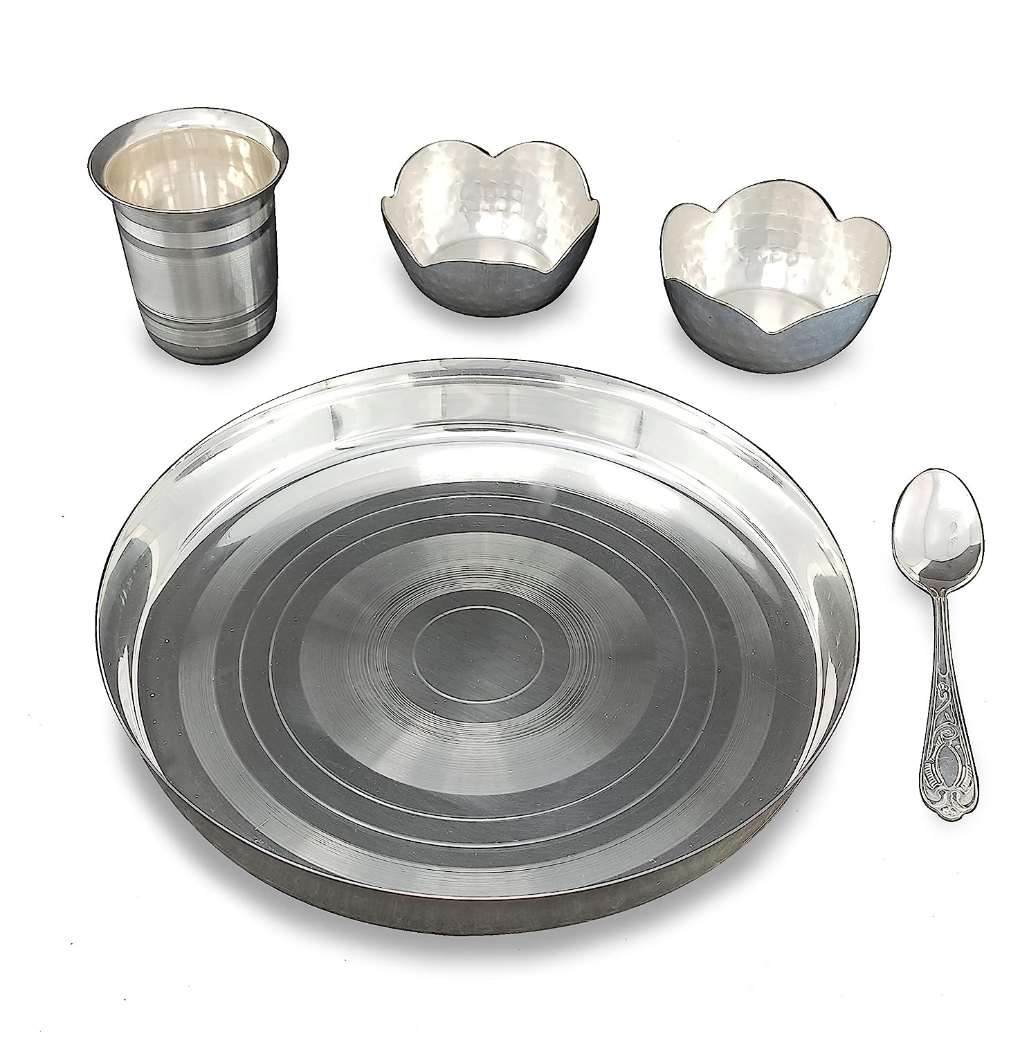 BENGALEN Baby Dinner Set 9 Inch Silver Plated for Rice Ceremony Annaprashana Sanskar Festive Gifts for Kids Boys Girls Birthday Home Decorative Return Gift Items