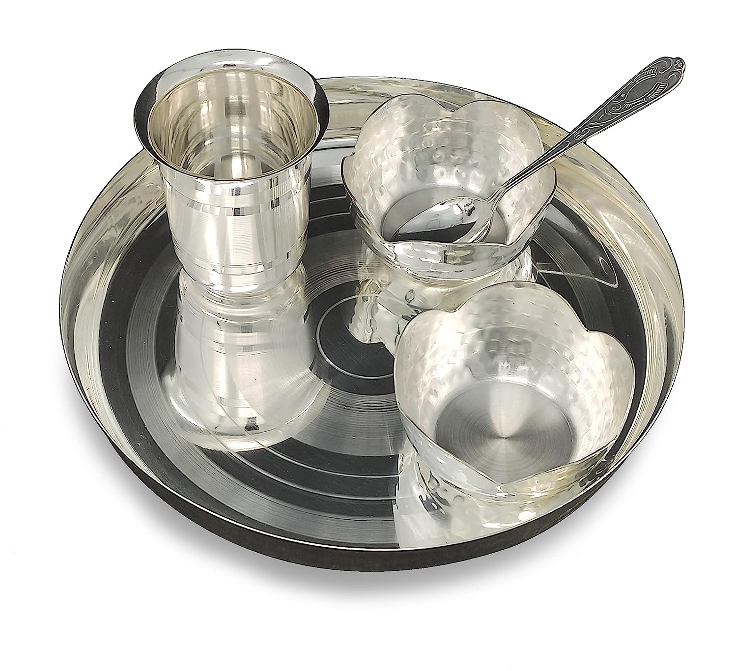 BENGALEN Baby Dinner Set 9 Inch Silver Plated for Rice Ceremony Annaprashana Sanskar Festive Gifts for Kids Boys Girls Birthday Home Decorative Return Gift Items