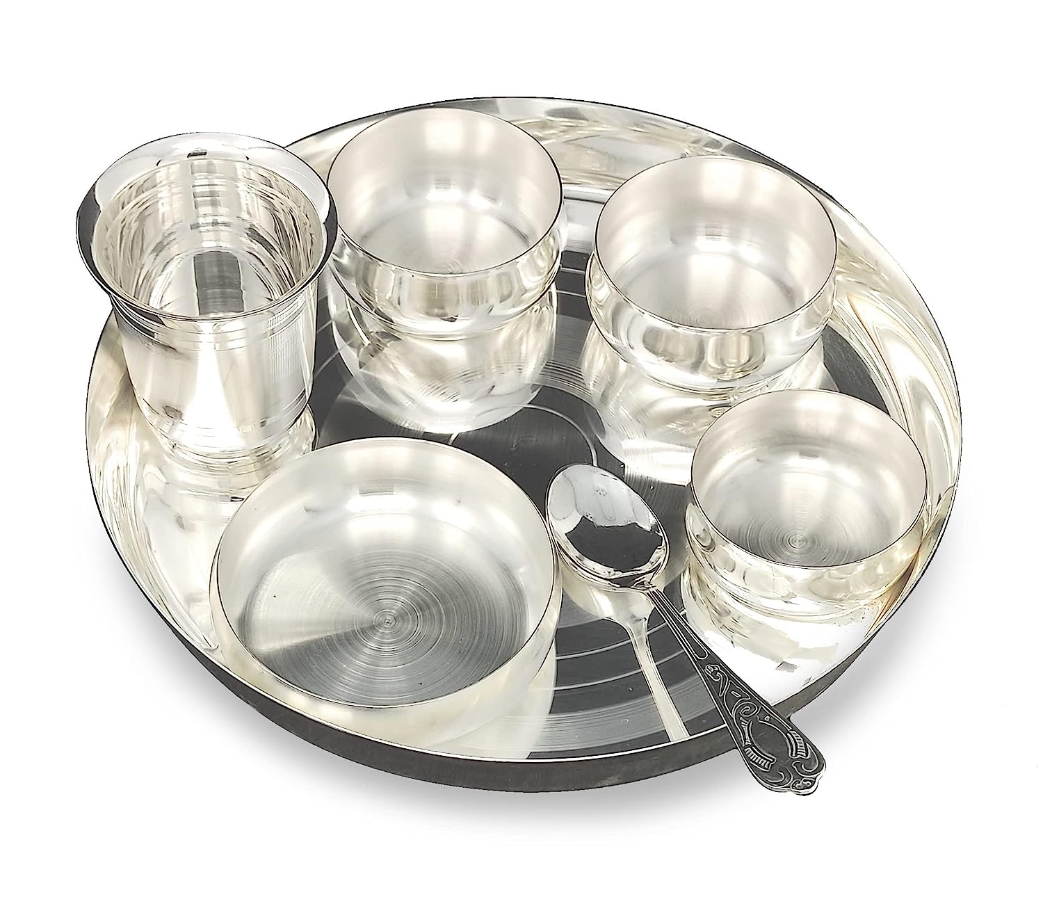 BENGALEN Silver Plated Baby Dinner Set 9 Inch for Rice Ceremony Annaprashan Sanskar Gift for Kids Boys Girls Birthday Festive Home Decorative Return Gifts Items