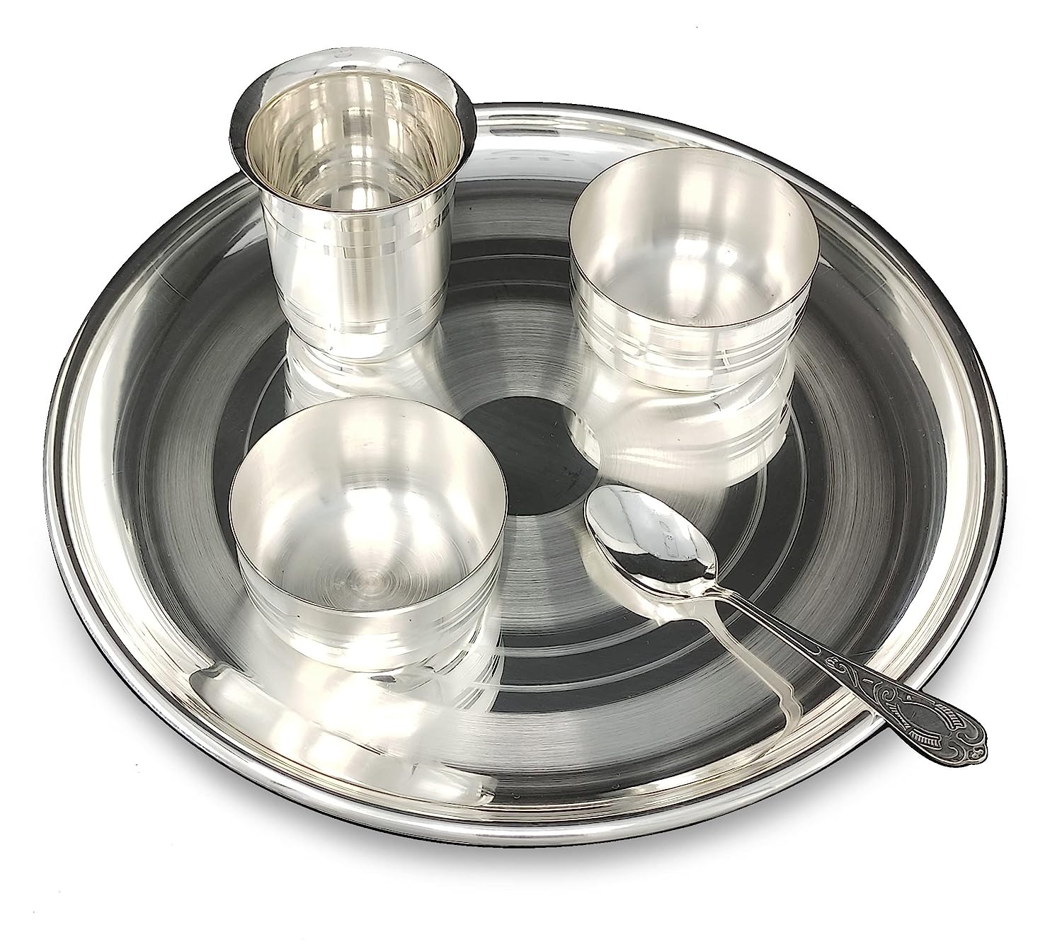 BENGALEN Baby Dinner Set 12 Inch Silver Plated for Rice Ceremony Annaprashana Sanskar Gift for Kids Boys Girls Birthday Festive Home