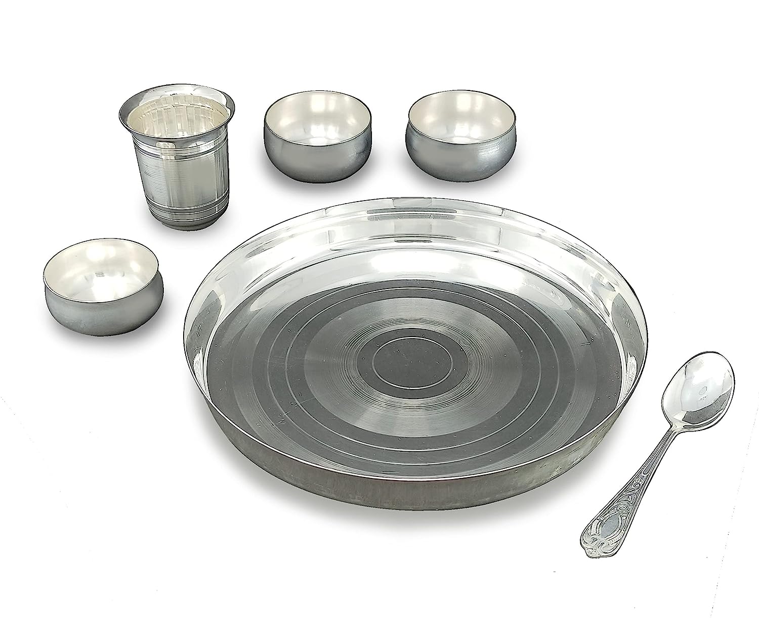 BENGALEN Silver Plated Baby Dinner Set 9 Inch for Annaprashana Sanskar Rice Ceremony Festive Gifts for Kids Boys Girls Birthday Home Decorative Return Gift Items