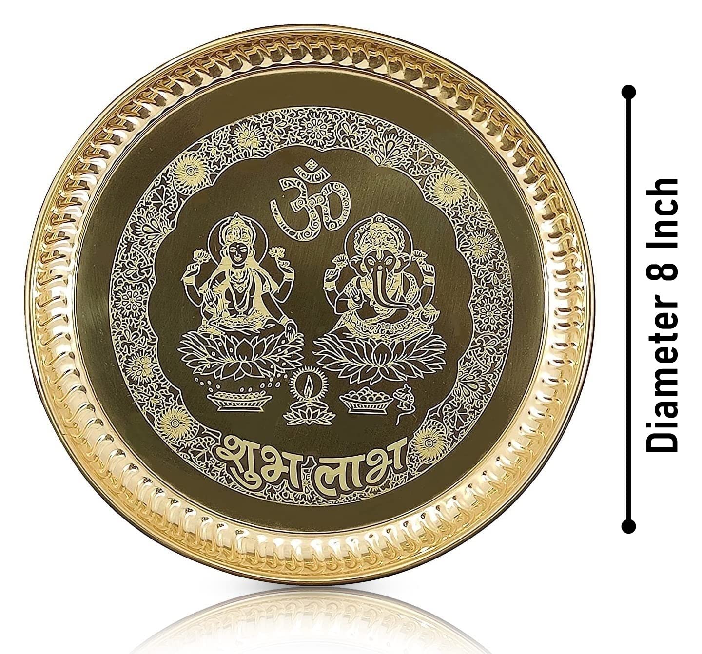 BENGALEN Brass Puja Thali Set 8 Inch Pooja Thali with Pital Plate Kalash Kangura Plate Palli Diya Ghanti Dhup Dan Chandan Wati Arti Thali for Diwali Home Office Mandir Wedding Return Gift Items