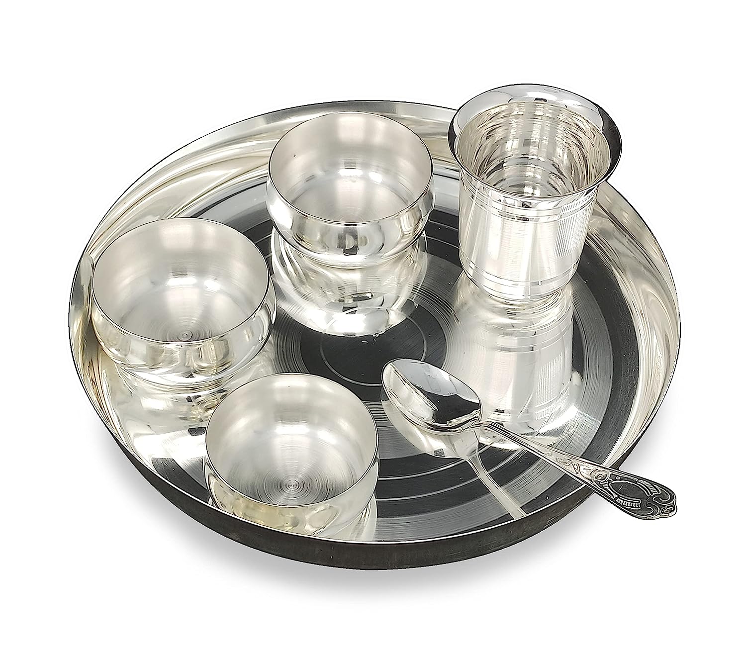 BENGALEN Silver Plated Baby Dinner Set 9 Inch for Annaprashana Sanskar Rice Ceremony Festive Gifts for Kids Boys Girls Birthday Home Decorative Return Gift Items