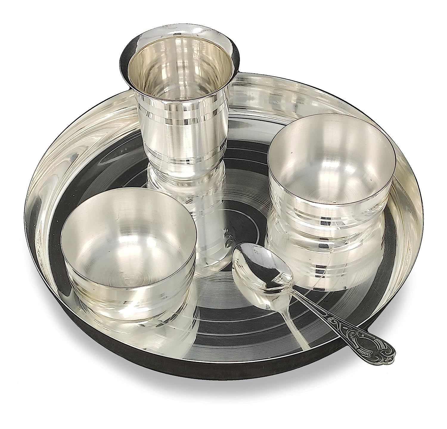 BENGALEN Baby Dinner Set 9 Inch Silver Plated for Rice Ceremony Annaprashana Sanskar Gift for Kids Boys Girls Birthday Festive Home Decorative Return Gift Items