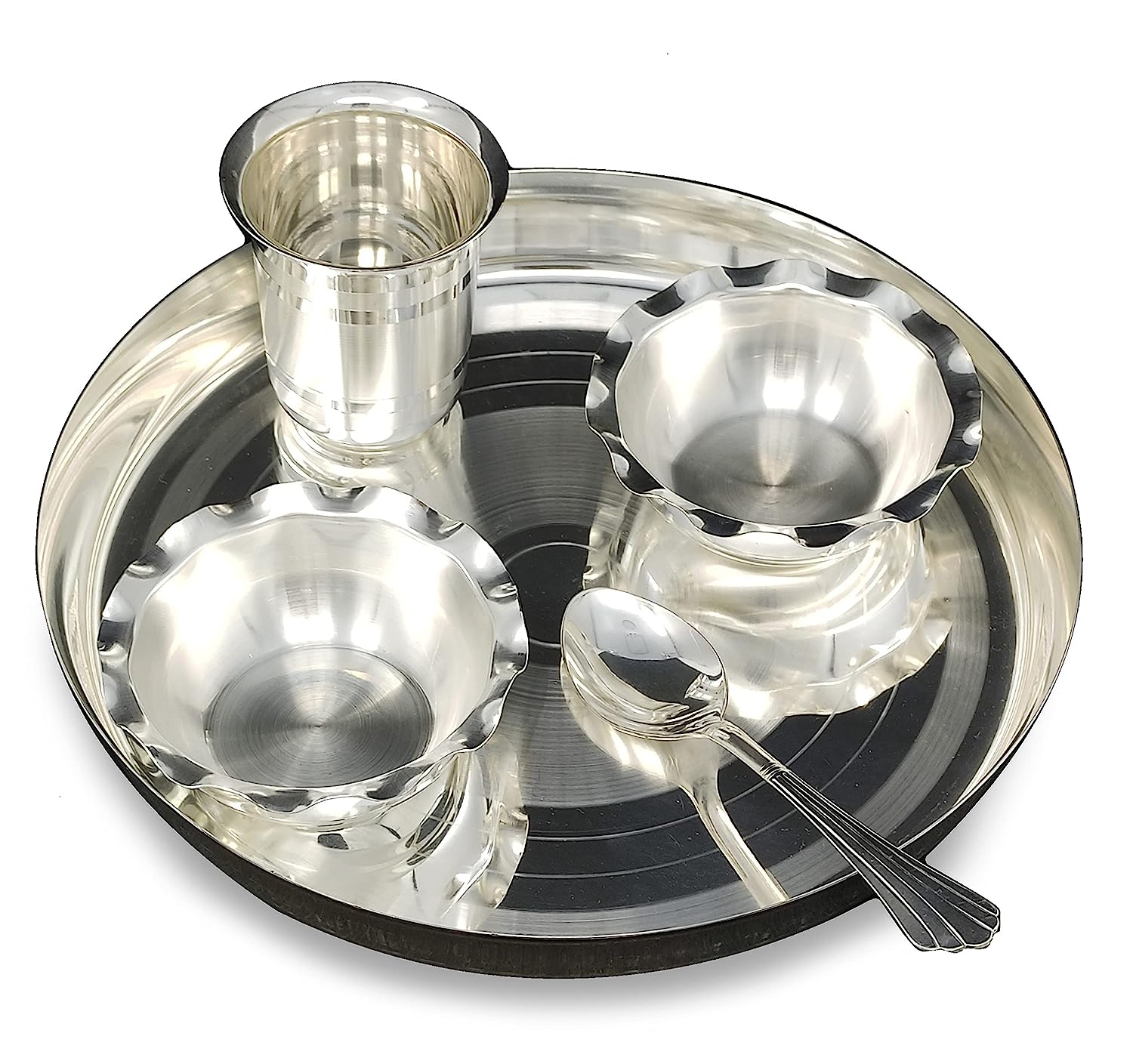 BENGALEN Silver Plated Baby Dinner Set 10 Inch for Annaprashan Sanskar Rice Ceremony Gift for Kids Boys Girls Birthday Return Home Decorative Festive Gifts Items