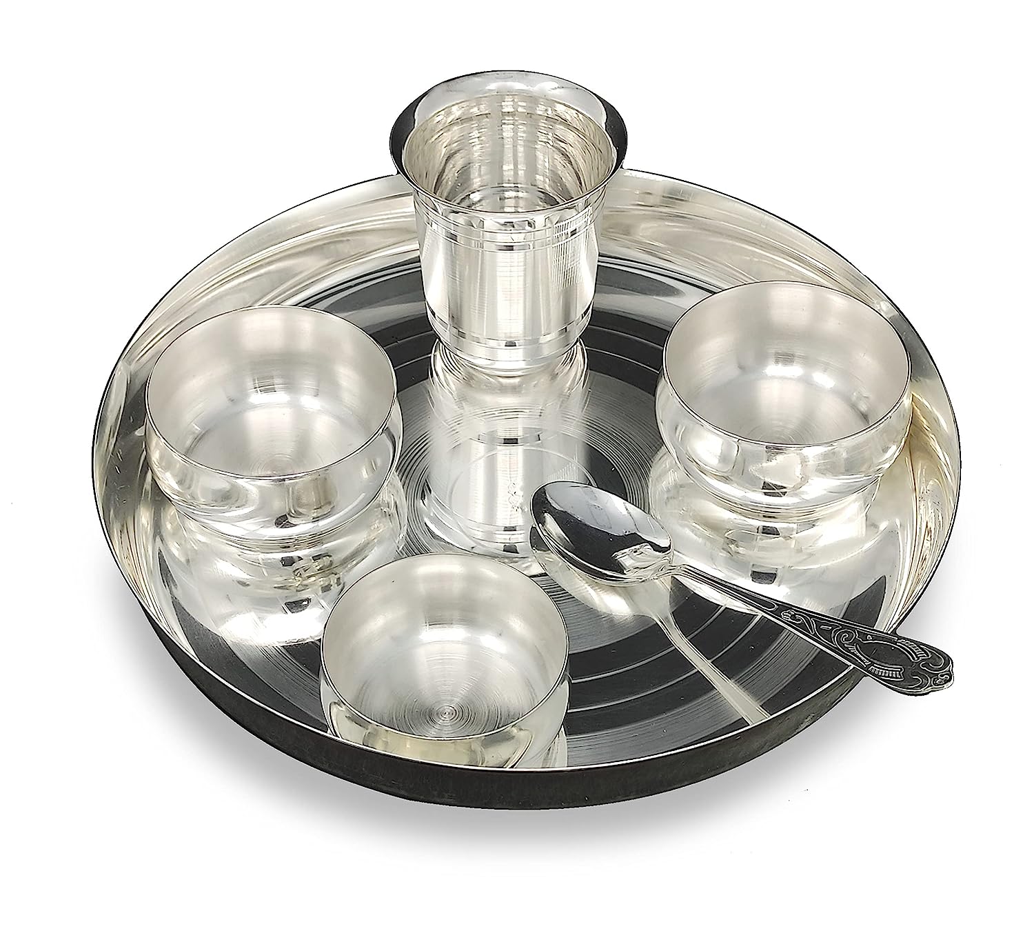 BENGALEN Silver Plated Baby Dinner Set 9 Inch for Annaprashana Sanskar Rice Ceremony Festive Gifts for Kids Boys Girls Birthday Home Decorative Return Gift Items