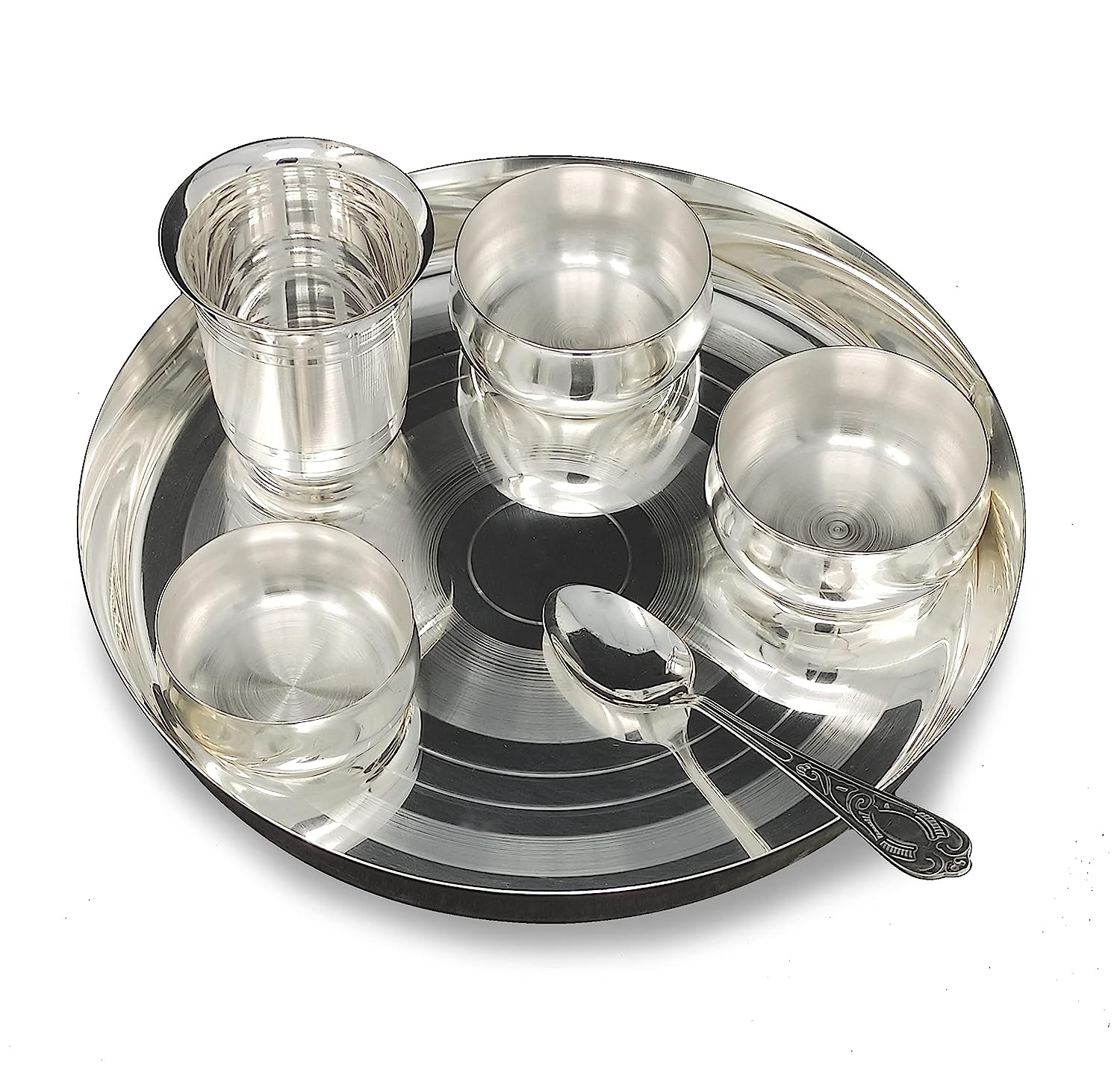 BENGALEN Silver Plated Baby Dinner Set 9 Inch for Annaprashana Sanskar Rice Ceremony Festive Gifts for Kids Boys Girls Birthday Home Decorative Return Gift Items