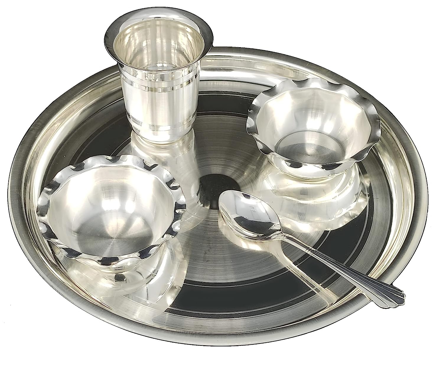 BENGALEN Silver Plated Baby Dinner Set 12 Inch for Annaprashan Sanskar Rice Ceremony Gift for Kids Boys Girls Birthday Return Home Decorative Festive Gifts Items