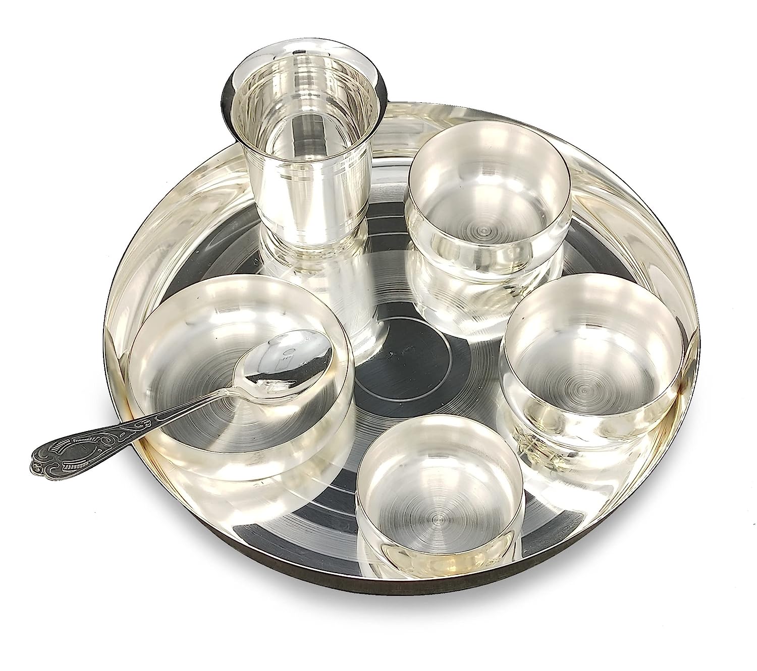 BENGALEN Silver Plated Baby Dinner Set 9 Inch for Rice Ceremony Annaprashan Sanskar Gift for Kids Boys Girls Birthday Festive Home Decorative Return Gifts Items