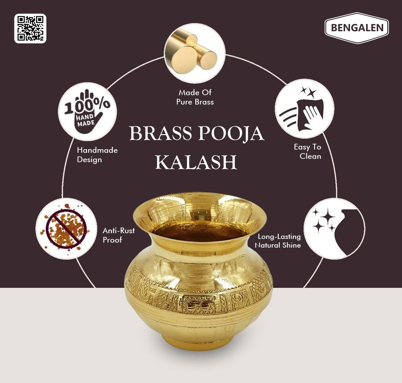 BENGALEN পিতলের কলশ লোটা গাদোয়া পূজার প্রবন্ধ বাড়ির মন্দিরের জন্য আলংকারিক পূজা আইটেম পূজার উদ্দেশ্য ফেরত উপহার