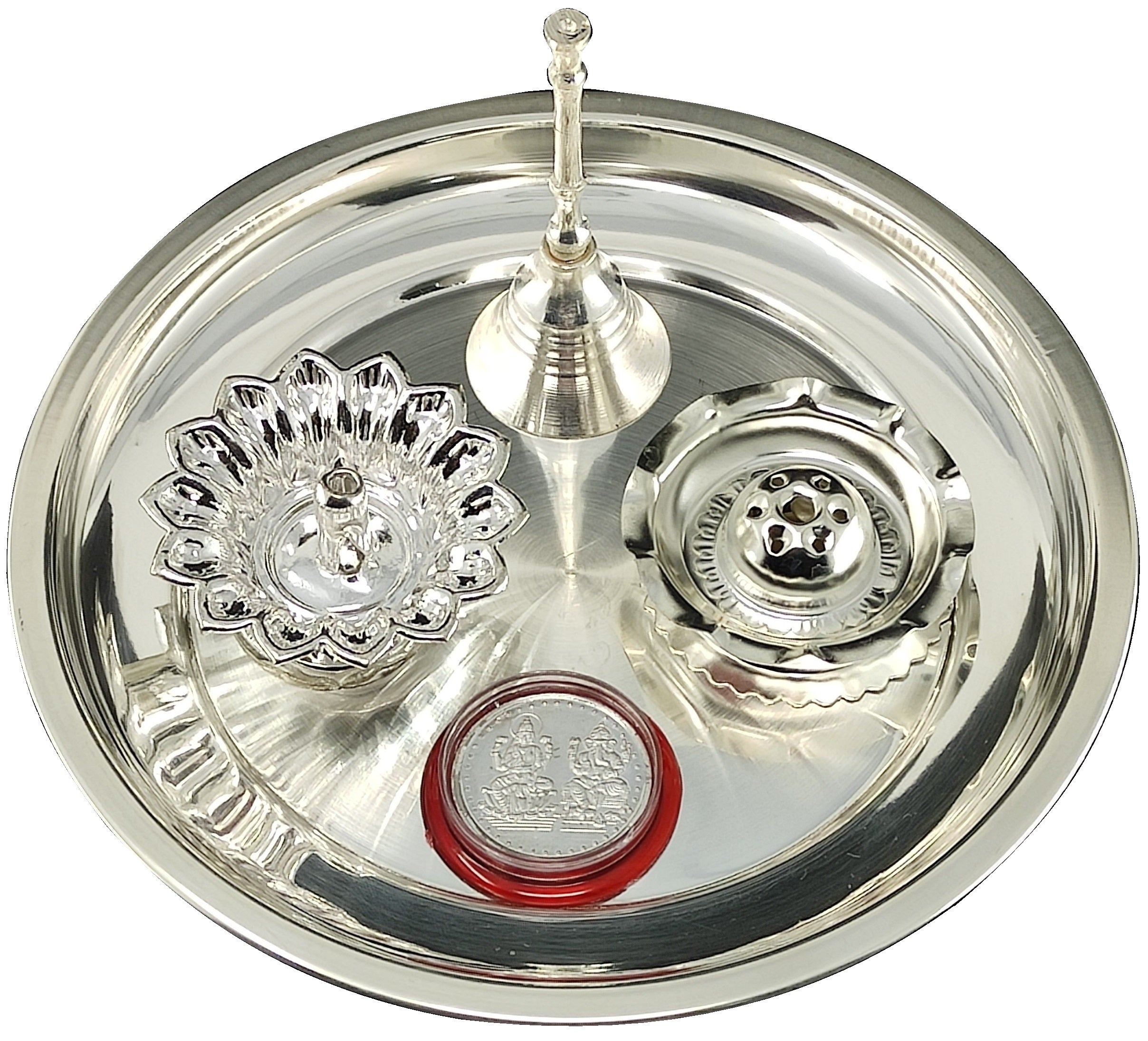 Bengalen Silver Plated Pooja Thali Set 7 Inch Daily Puja Decorative for Home Mandir Office Wedding Return Gift Items