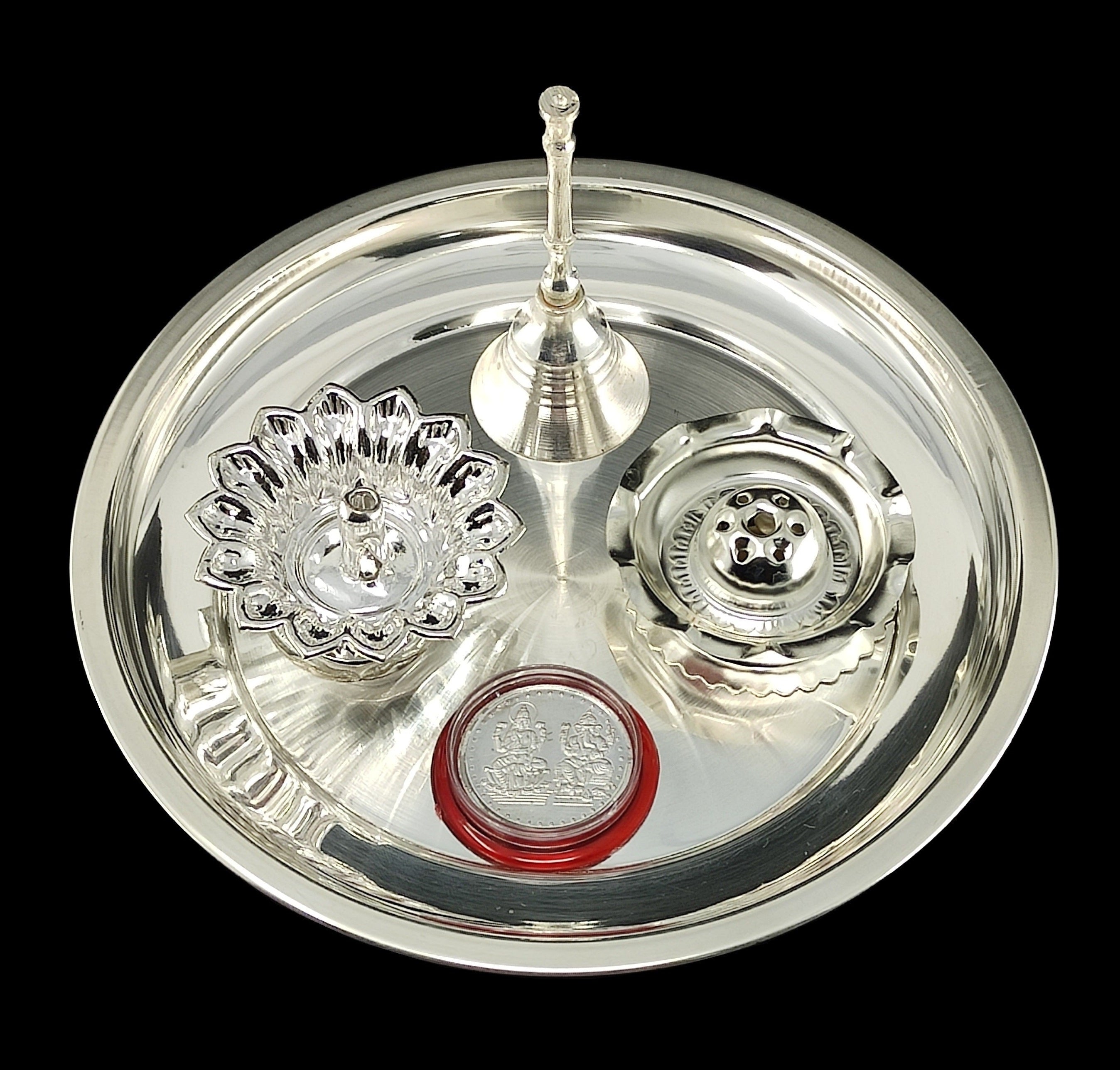Bengalen Silver Plated Pooja Thali Set 7 Inch Daily Puja Decorative for Home Mandir Office Wedding Return Gift Items