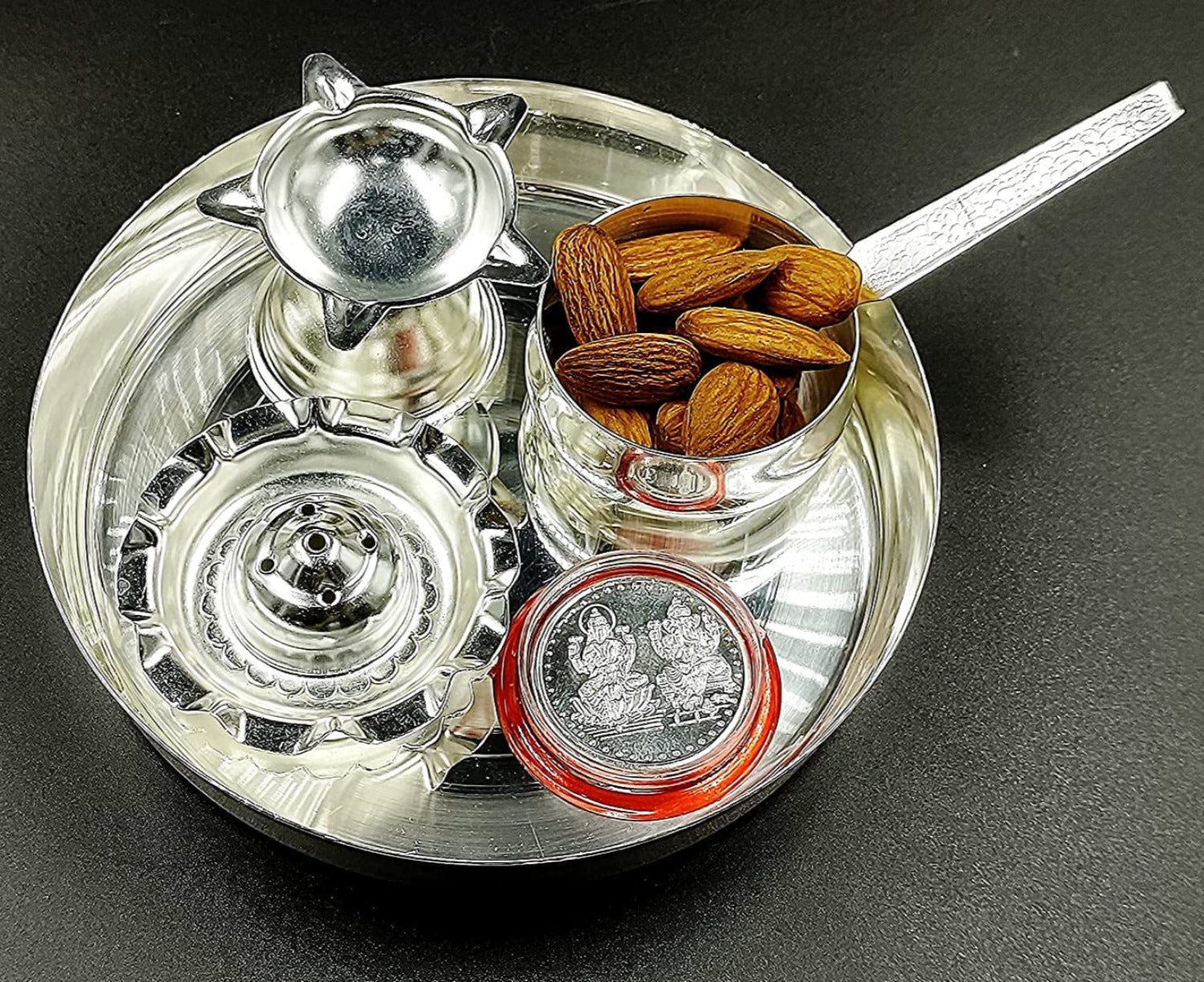 Bengalen Premium Silver Plated Pooja Thali Set 5 Inch Occasional Puja Thali Decorative for Diwali, Home, Office, Wedding Return Gift Items