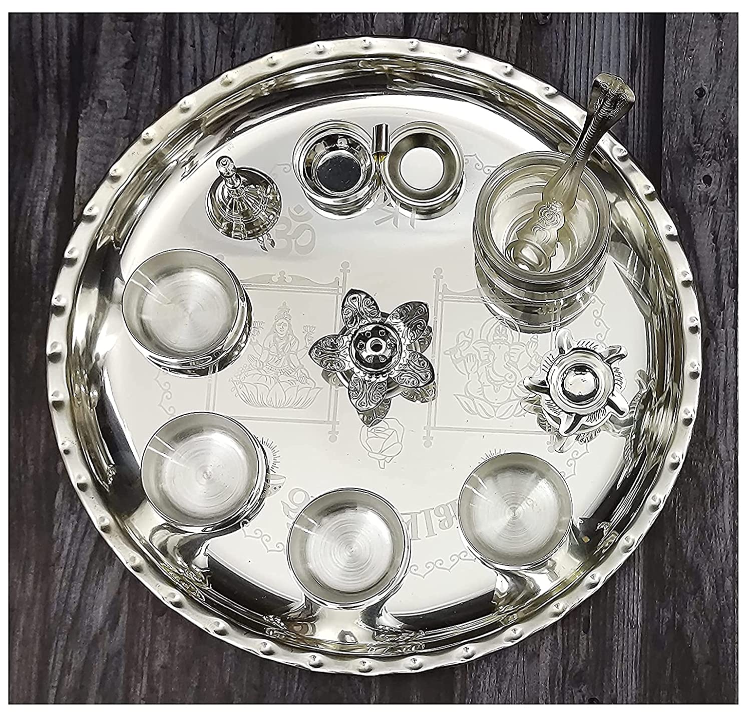 Bengalen Premium Silver Plated Pooja thali Set 12 Inch Festival Ethnic Puja Thali for Diwali, Home, Temple, Office, Wedding Gift
