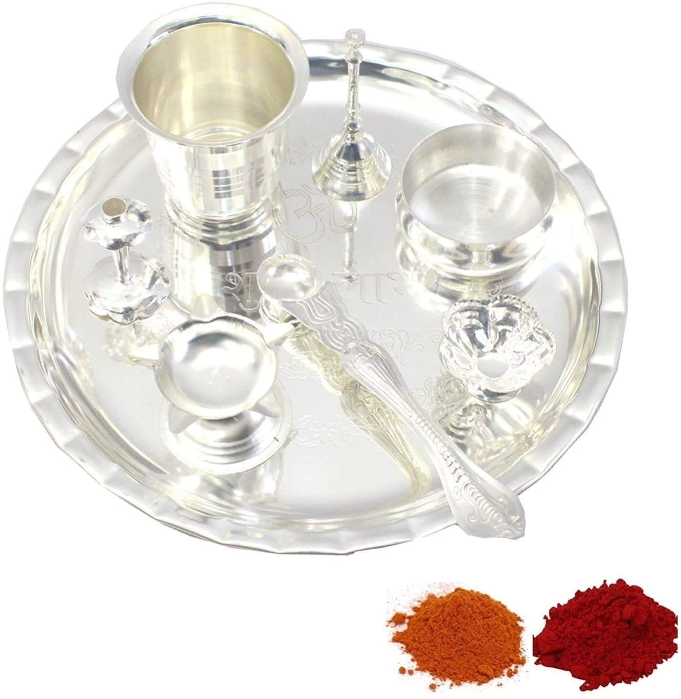 Bengalen Silver Plated Pooja Thali Set 8 Inch for Festival Ethnic Puja Thali for Diwali, Home, Temple, Office, Wedding Return Gift