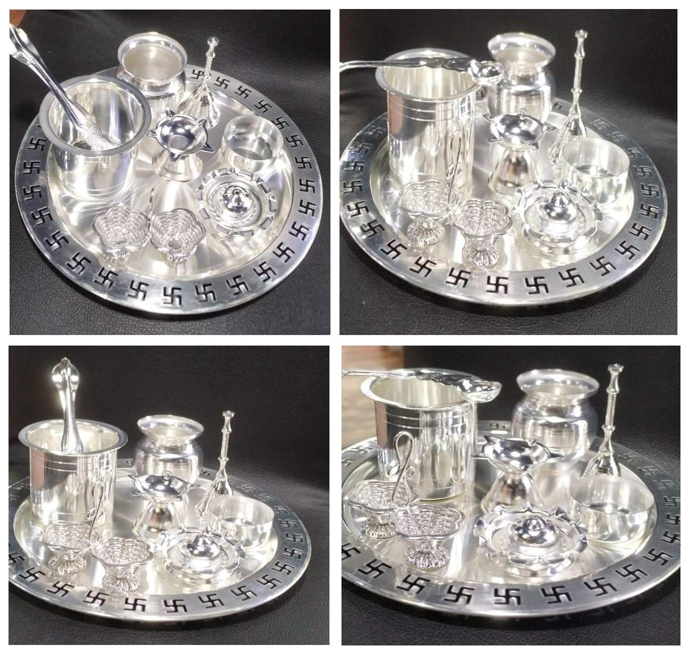 Bengalen Silver Plated Pooja Thali Set Glossy Puja Thali Set 9 Inch Ethnic Pooja Thali for Home Temple Office Wedding Return Gift Items