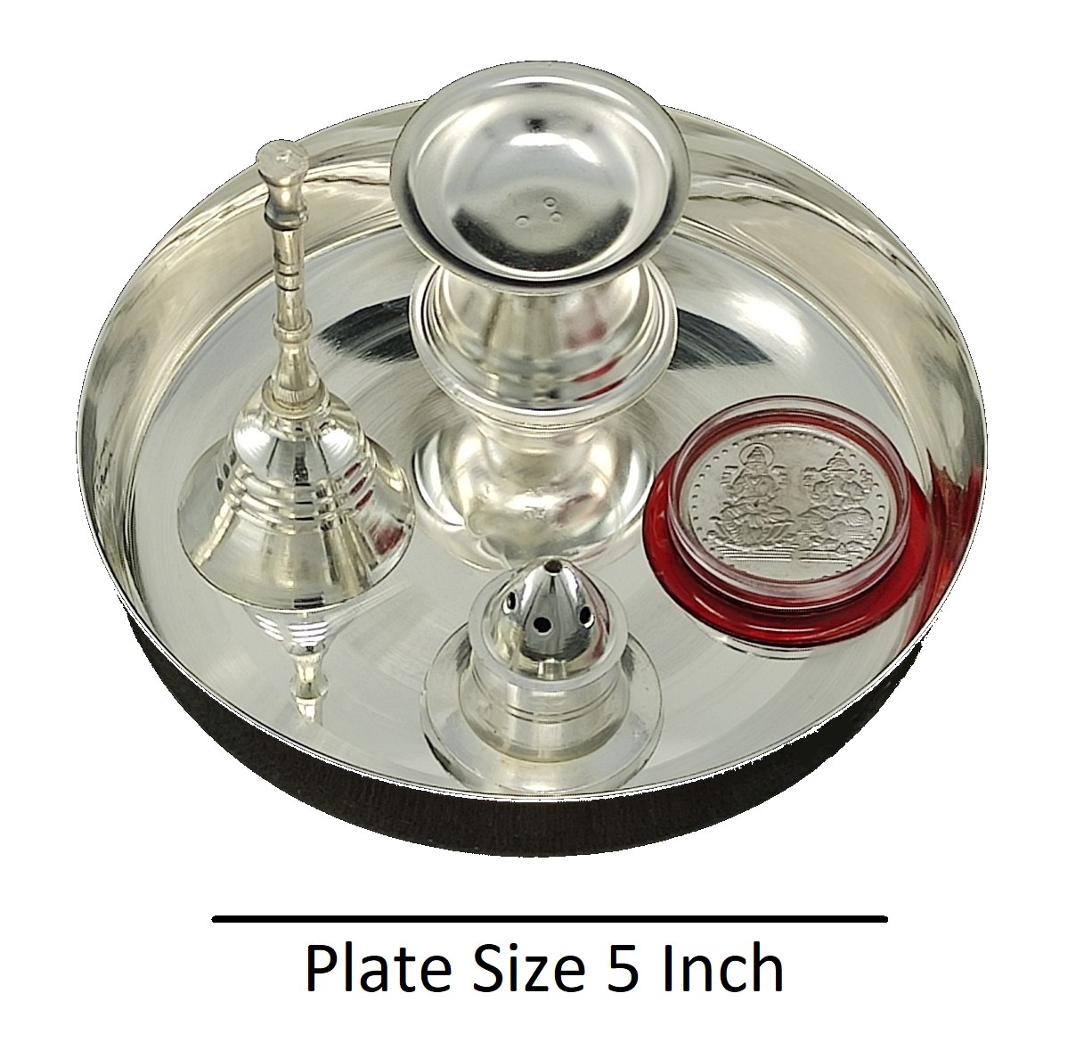 Bengalen Silver Plated Pooja Thali Set 5 Inch with Coin and Accessories Puja Decorative for Home Office Wedding Return Gift Items