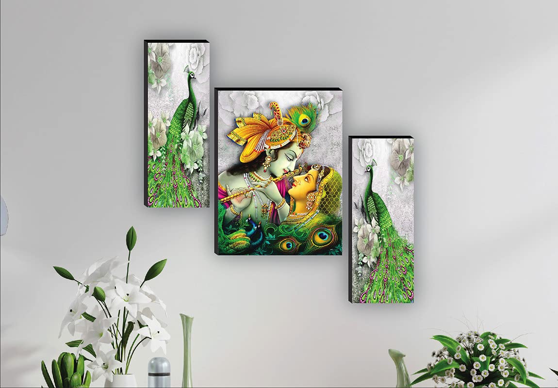 Nobility Radha Krishna MDF Self Adhesive Painting Digital Reprint Wall Art Statue Idol Decoration for Home, Living Room, Office, Weeding Gift