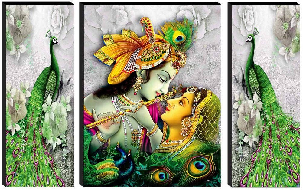 Nobility Radha Krishna MDF Self Adhesive Painting Digital Reprint Wall Art Statue Idol Decoration for Home, Living Room, Office, Weeding Gift
