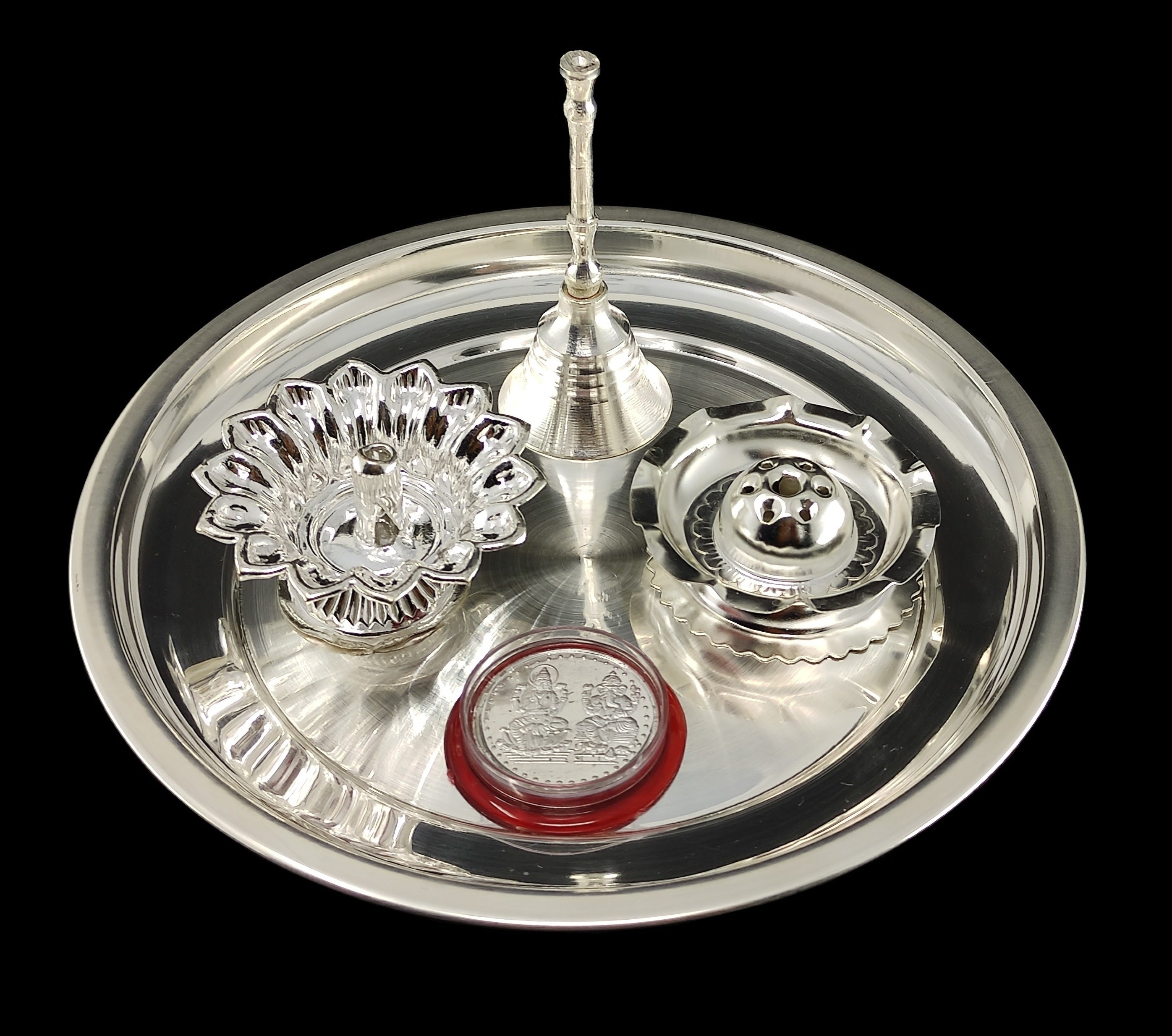Bengalen Silver Plated Pooja Thali Set 7 Inch Daily Puja Decorative for Home Mandir Office Wedding Return Gift Items