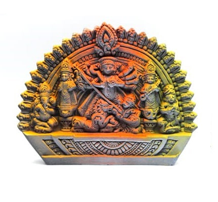 Bengalen Terracotta Goddess Maa Durga Devi Idol with family Durga Murti
