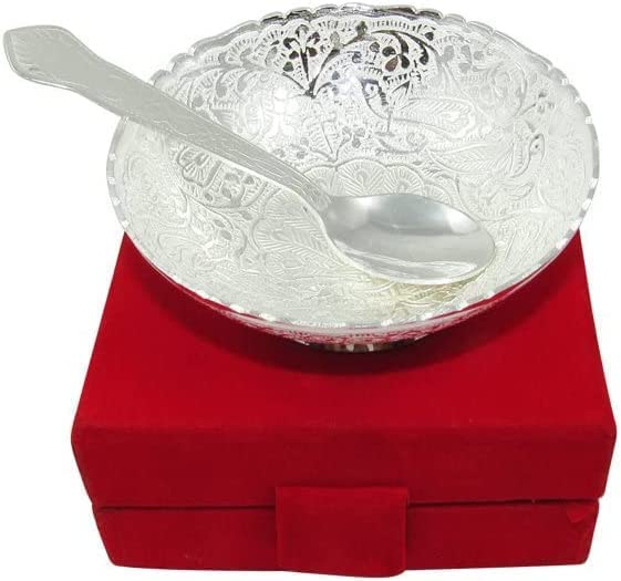 Bengalen Silver Plated Bowl Spoon Set for Diwali Wedding Housewarming Return Gift Items