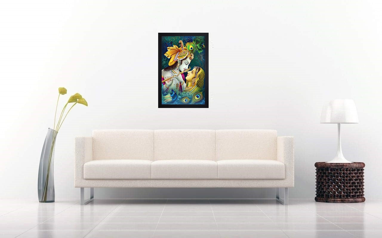 Nobility Radha Krishna Framed Painting UV Textured Design Religious Wall Art Decor Showpiece Figurine Idol Statue