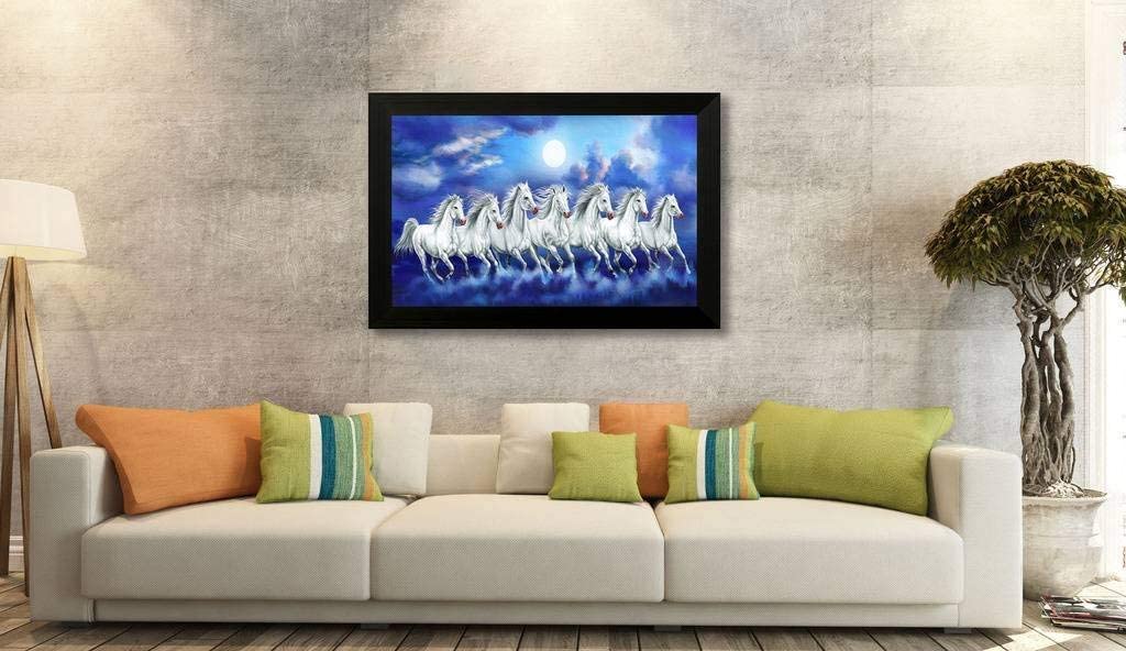 Nobility Seven Lucky Running Horses Painting Vastu Wall Art Decoration for Home, Living Room, Office, Gift for Friends or Family