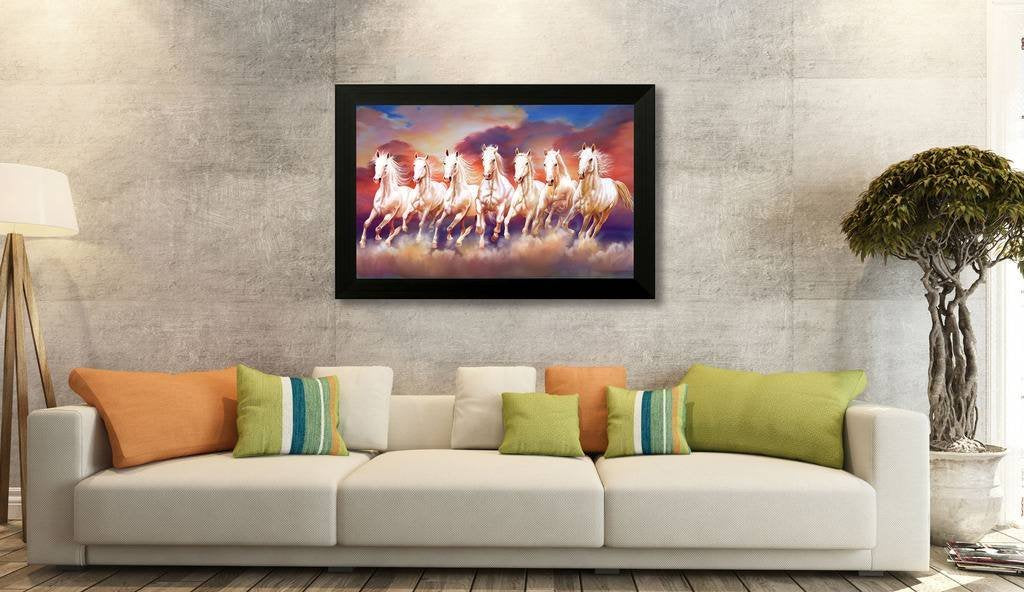 Nobility Seven Lucky Running Horses Painting Vastu Wall Art Decoration for Home, Living Room, Office, Gift for friends or family
