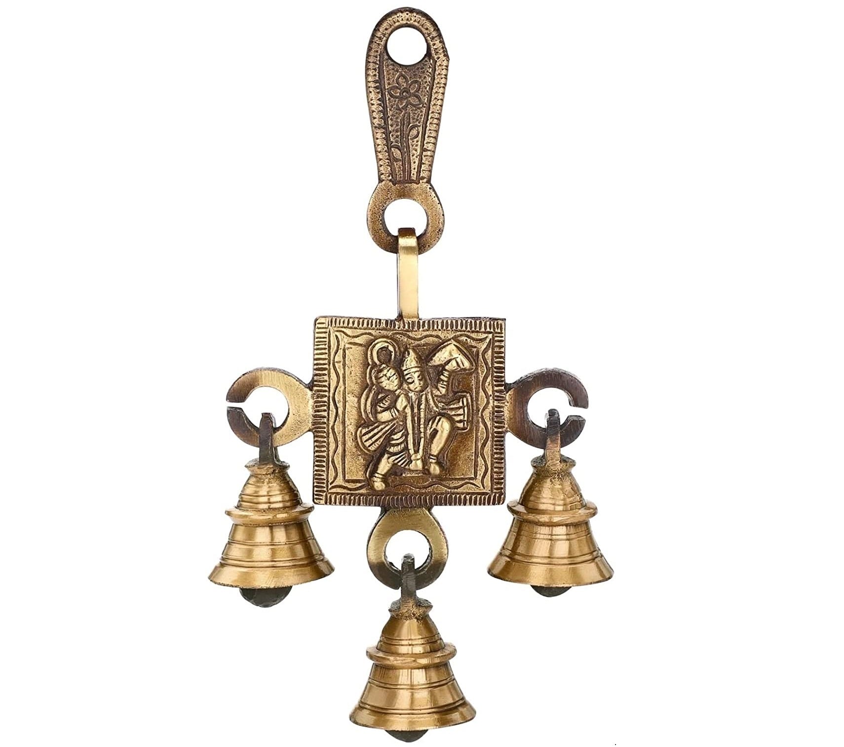 Bengalen Brass Hanuman Bells Wall Hanging Idol Decorative Showpiece Antique Finish Bajrangbali Wall Art Decor Statue