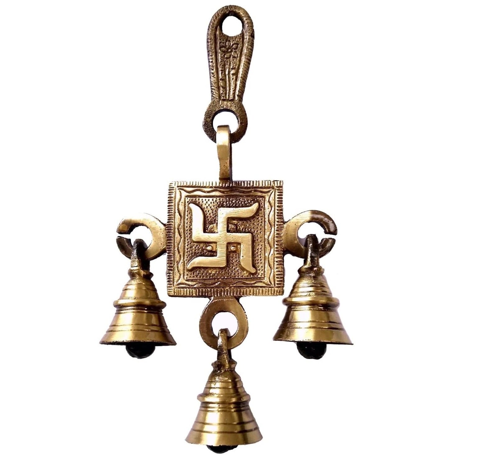 Bengalen Brass Swastik Bells Wall Hanging Idol Decorative Showpiece Antique Finish Wall Art Decor Statue