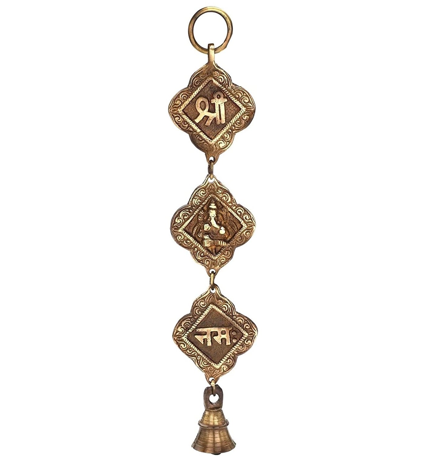 Bengalen Brass Shree Ganesha Namah Bells Wall Hanging Idol Decorative Showpiece Antique Finish Ganesh Wall Art Decor Statue