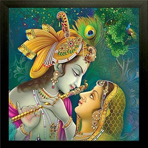 Nobility Radha Krishna Framed Painting UV Textured Design Religious Wall Art Decor Showpiece Figurine Idol Statue